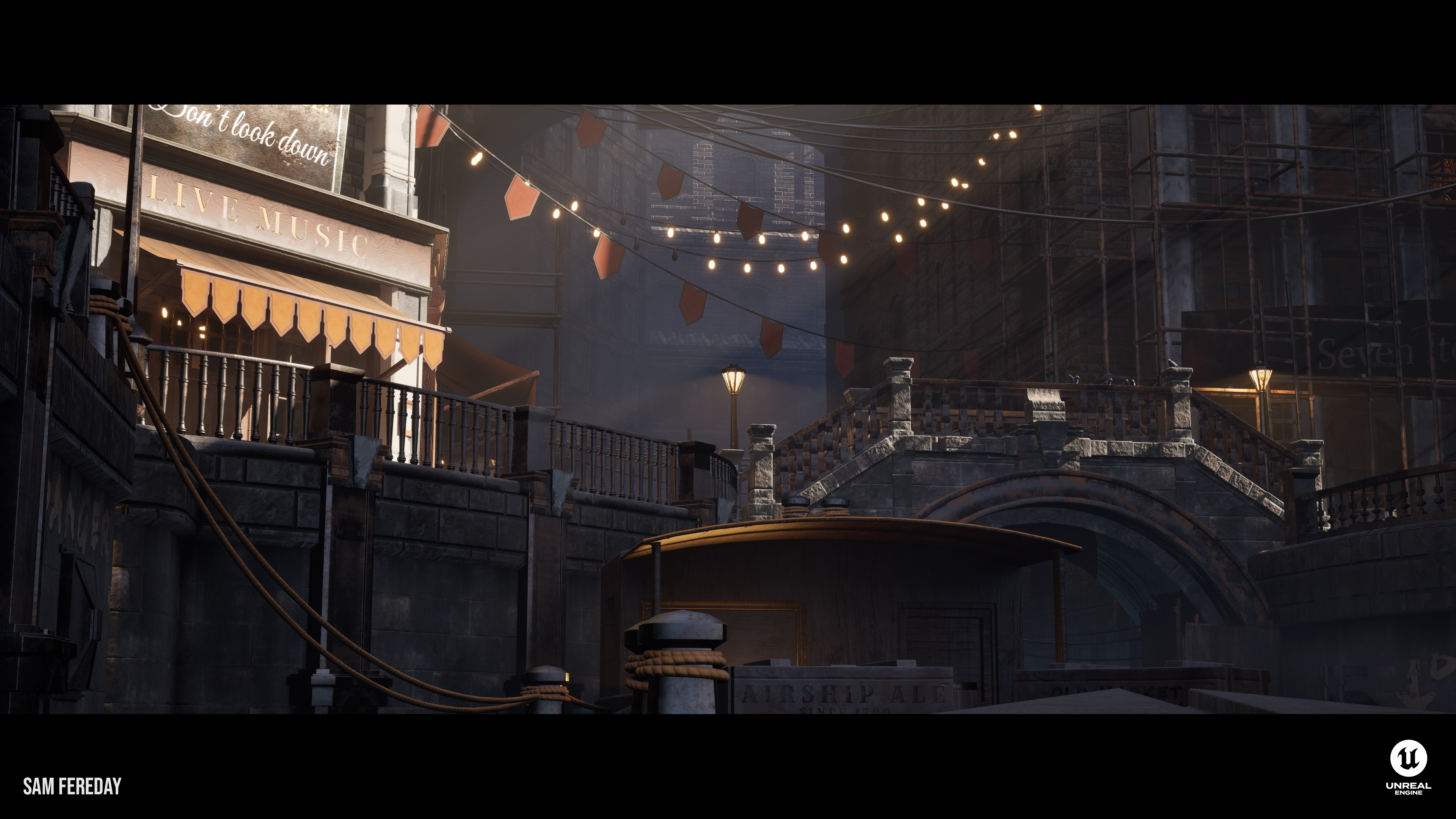 Another angle showing the transition of depth. Cooler colours help push the background out of priority so elements in the scene aren't battling with each other for interest.