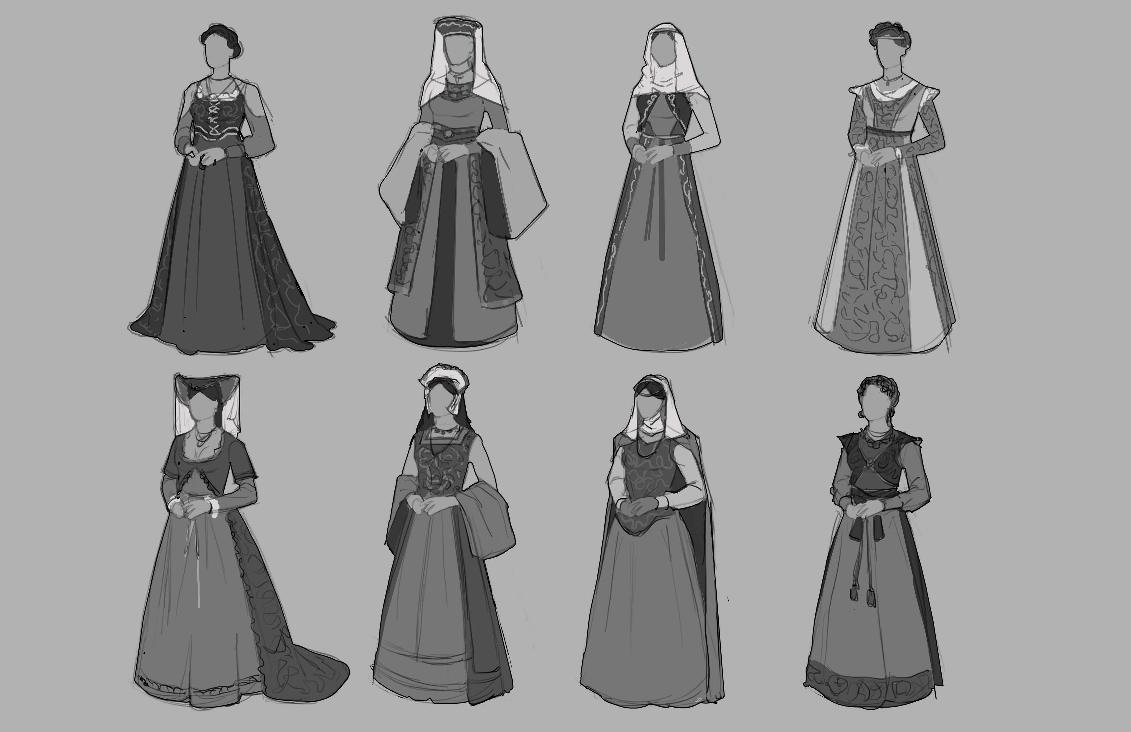 Thumbnail sketches for the female noble