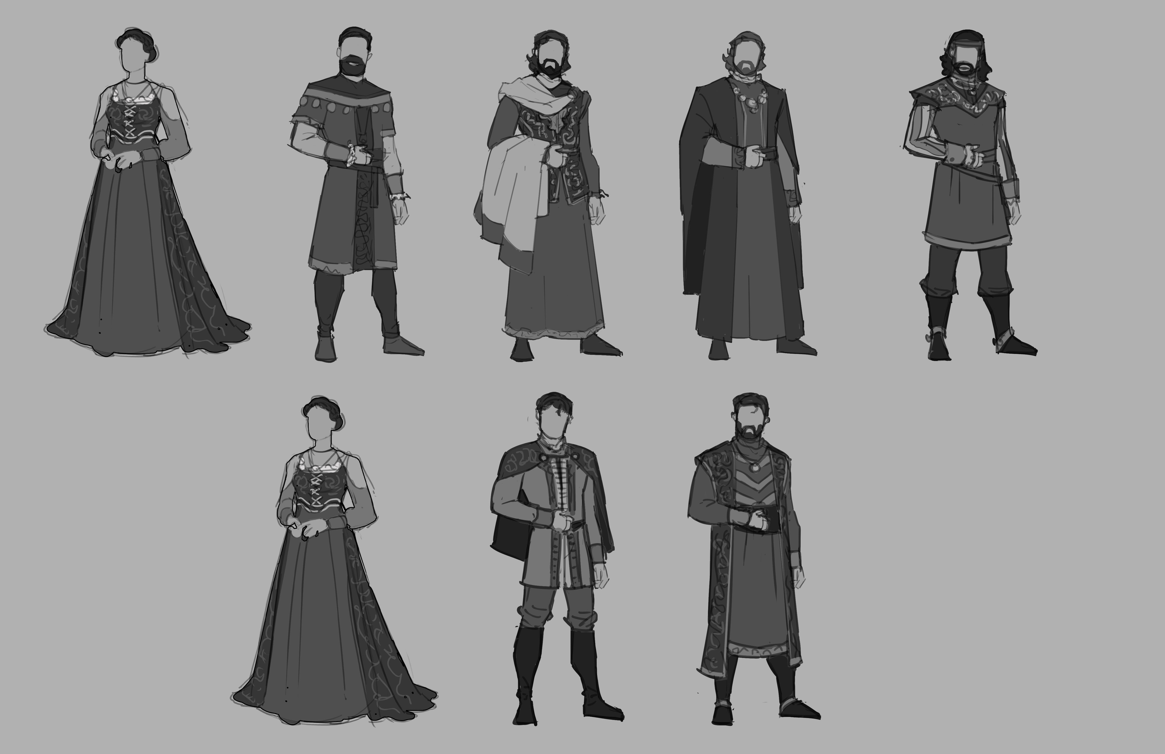 Thumbnail sketches for the male noble