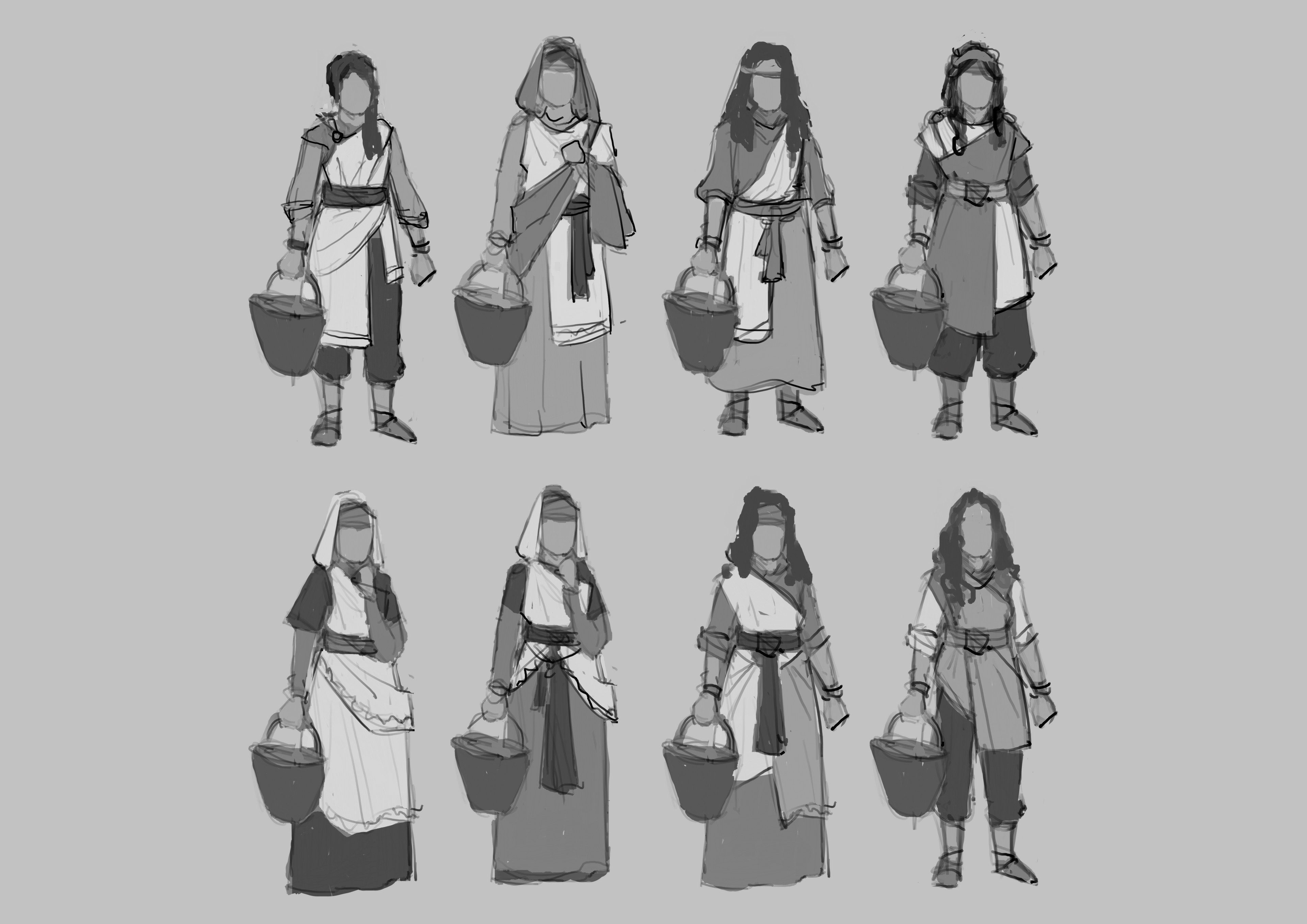 Thumbnail sketches for the female commoner