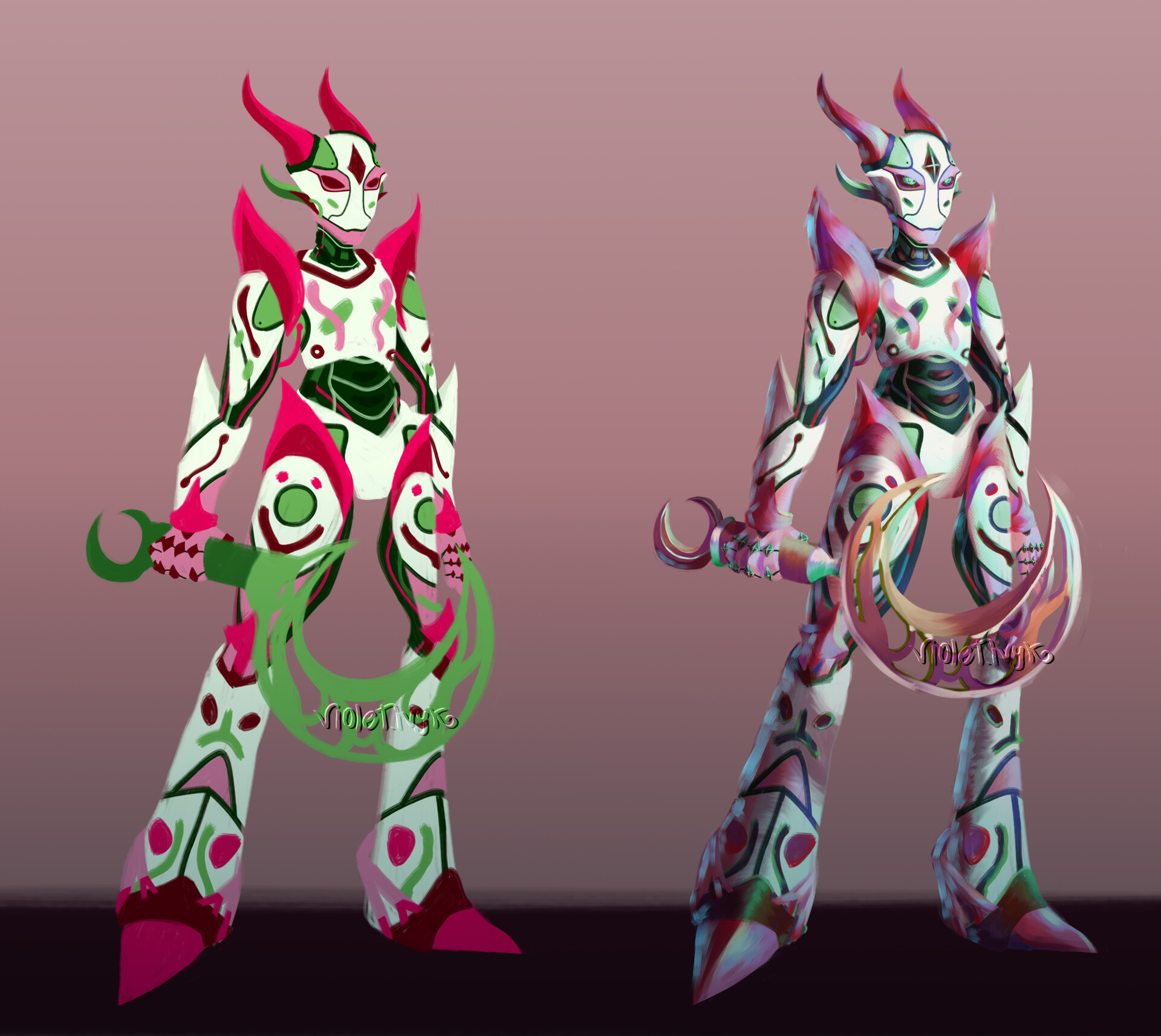 ArtStation - pink mecha, colorblock and render versions