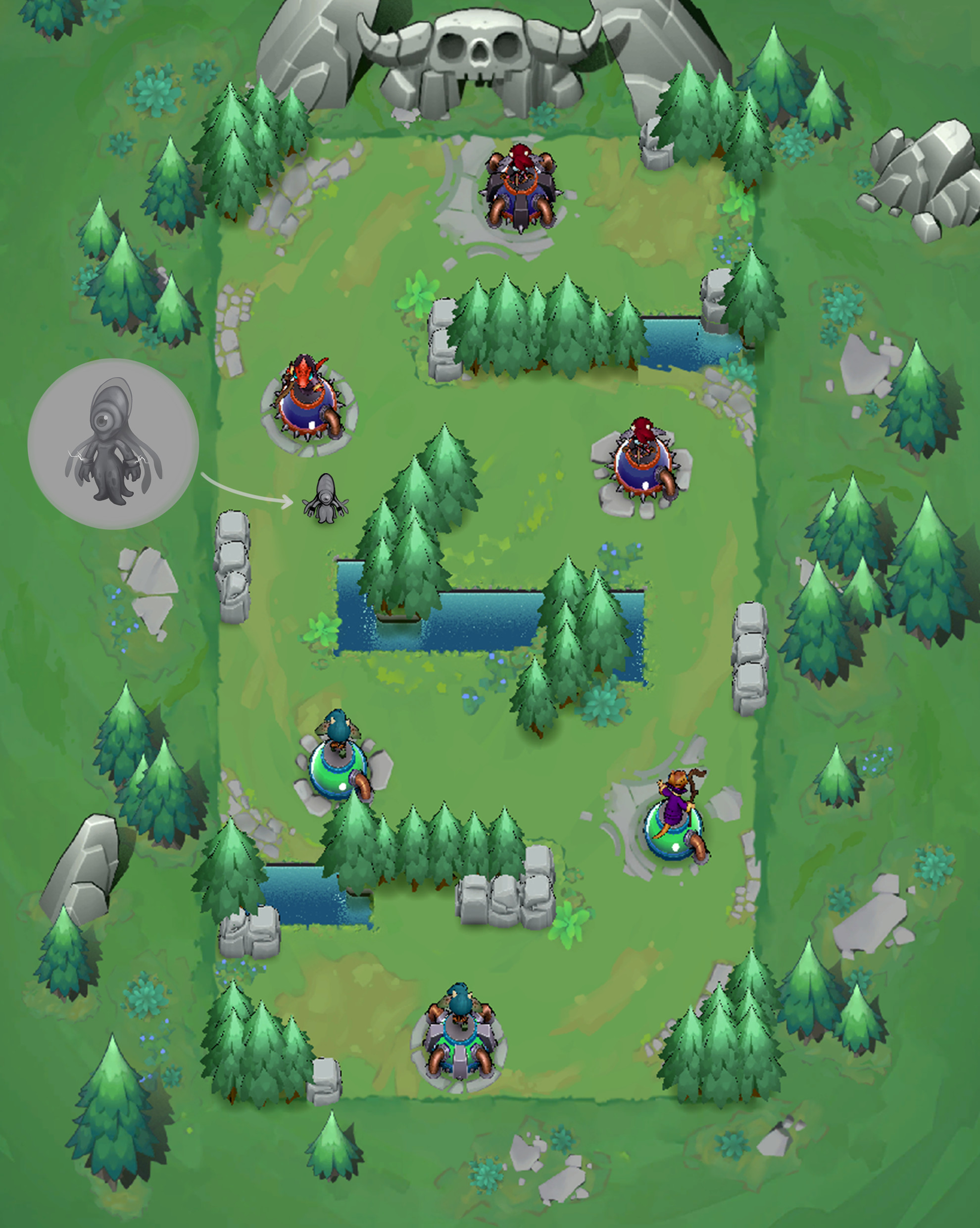 Sketch of the character in context on the playfield