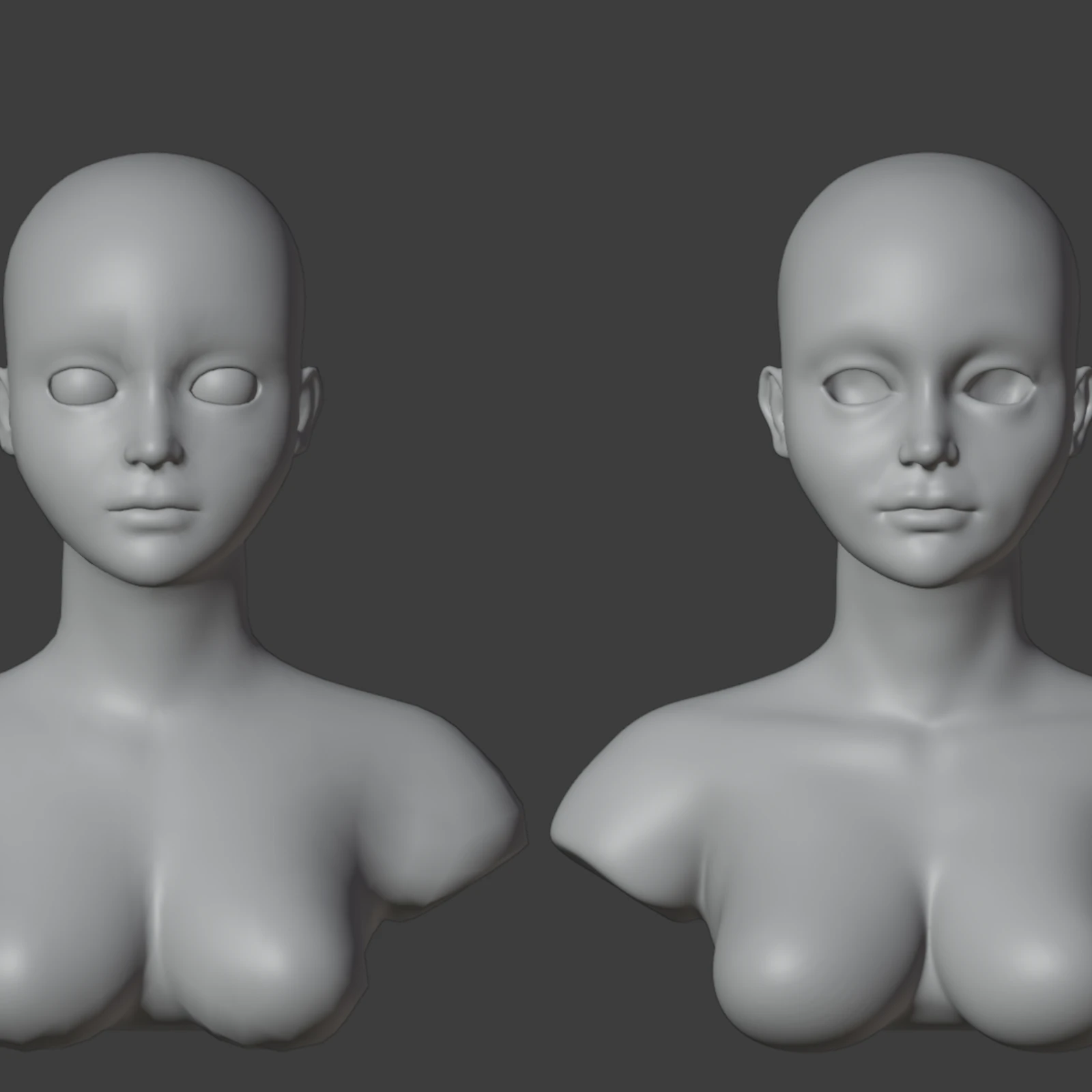 Clean retopology (left) vs. high-poly sculpt (right) - optimized for animation with proper edge flow and quad-based topology.