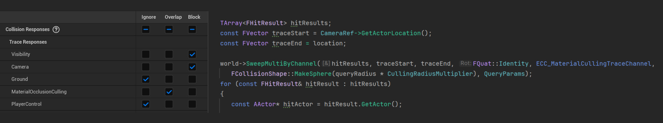 The custom trace channel used for detecting geometry.