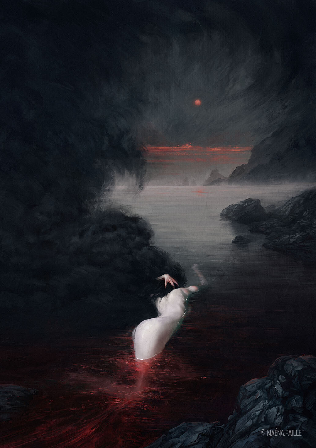 Crimson Tide: Ocean's Embrace – The Salty Mermaid, image size:1033x1461