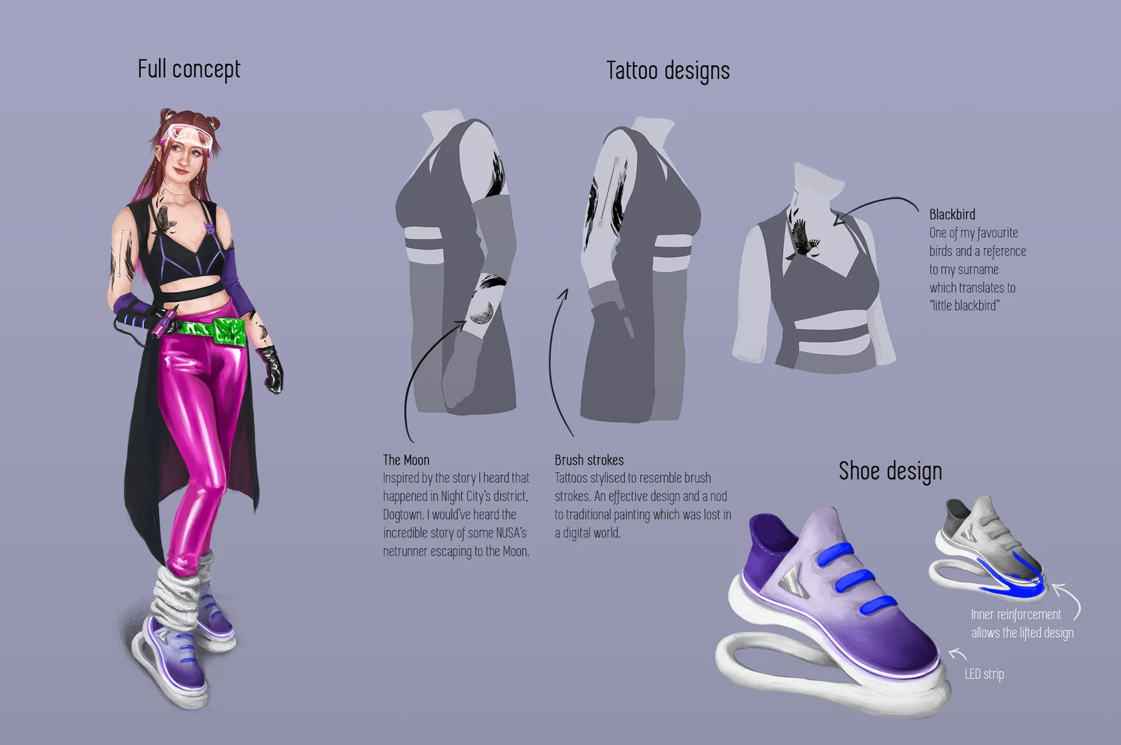 The final render with a highlight on selected designs of the concept.