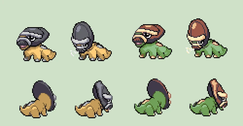 Shieldon - custom 2 x front and 2 x  back Sprites + custom Shiny variant palette