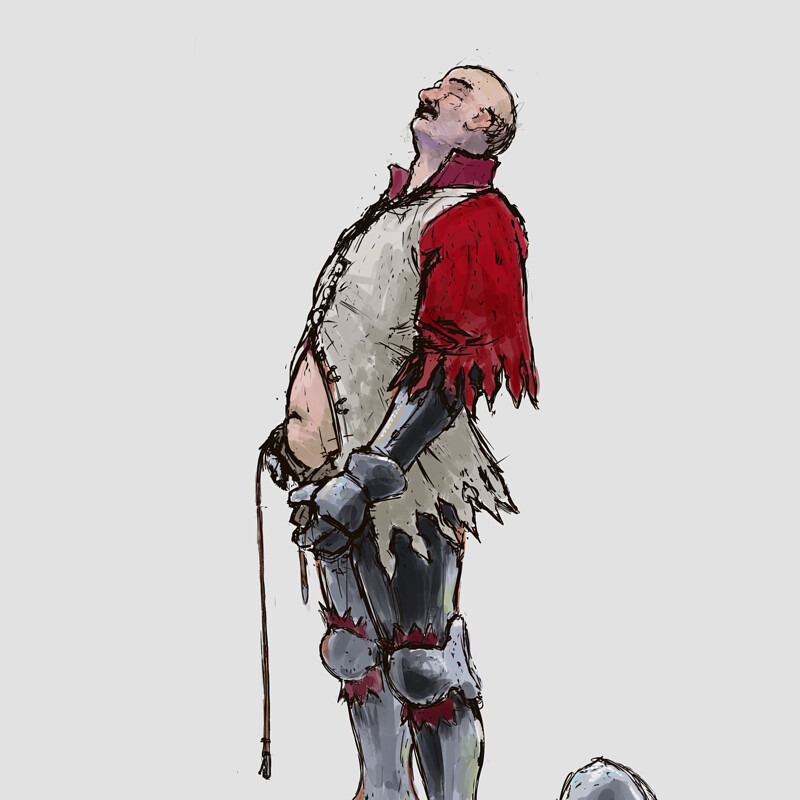 A medieval man unbuttoning his pants