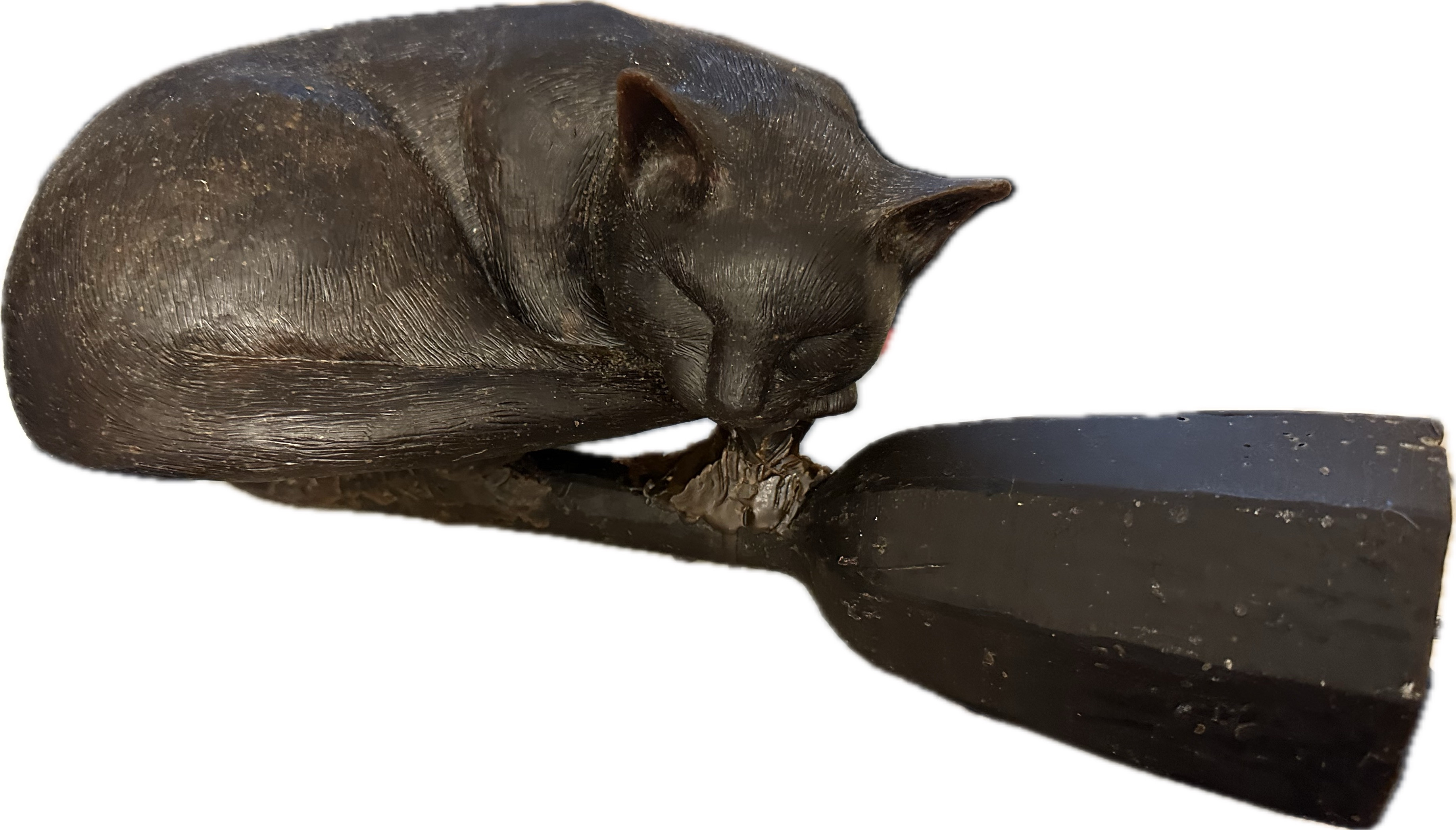I connected the pour cup and sprues to  the sculpture. After much research I chose this orientation where the pour cup flows straight into the bottom at the back of the cat. Then two thin vents traveled up from the tips of the ears (not pictured).