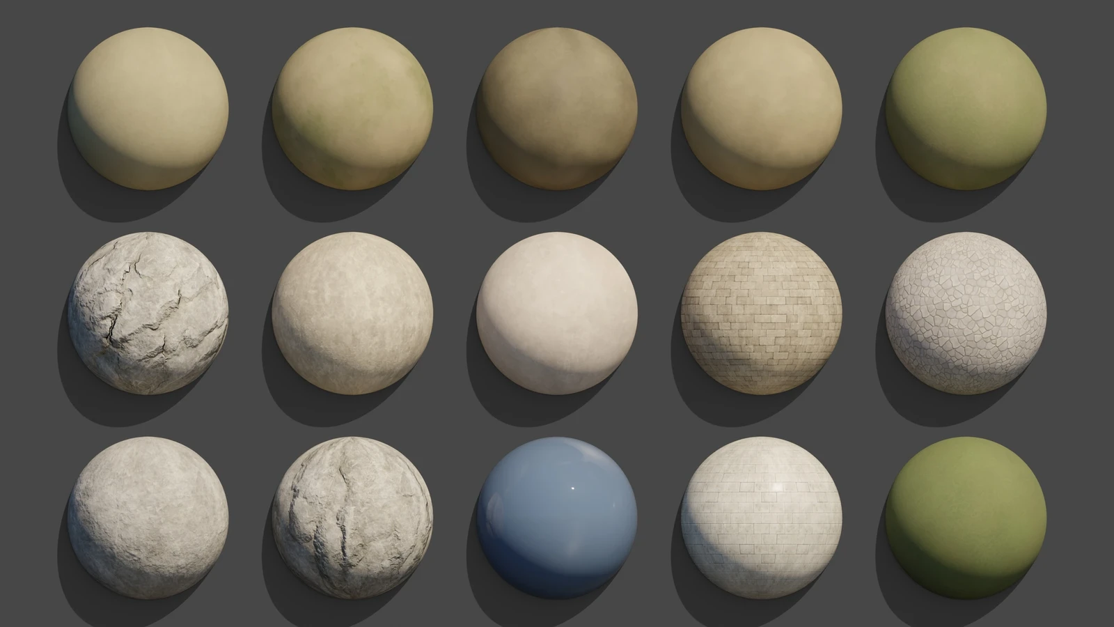 Tileable materials created to paint the terrain.