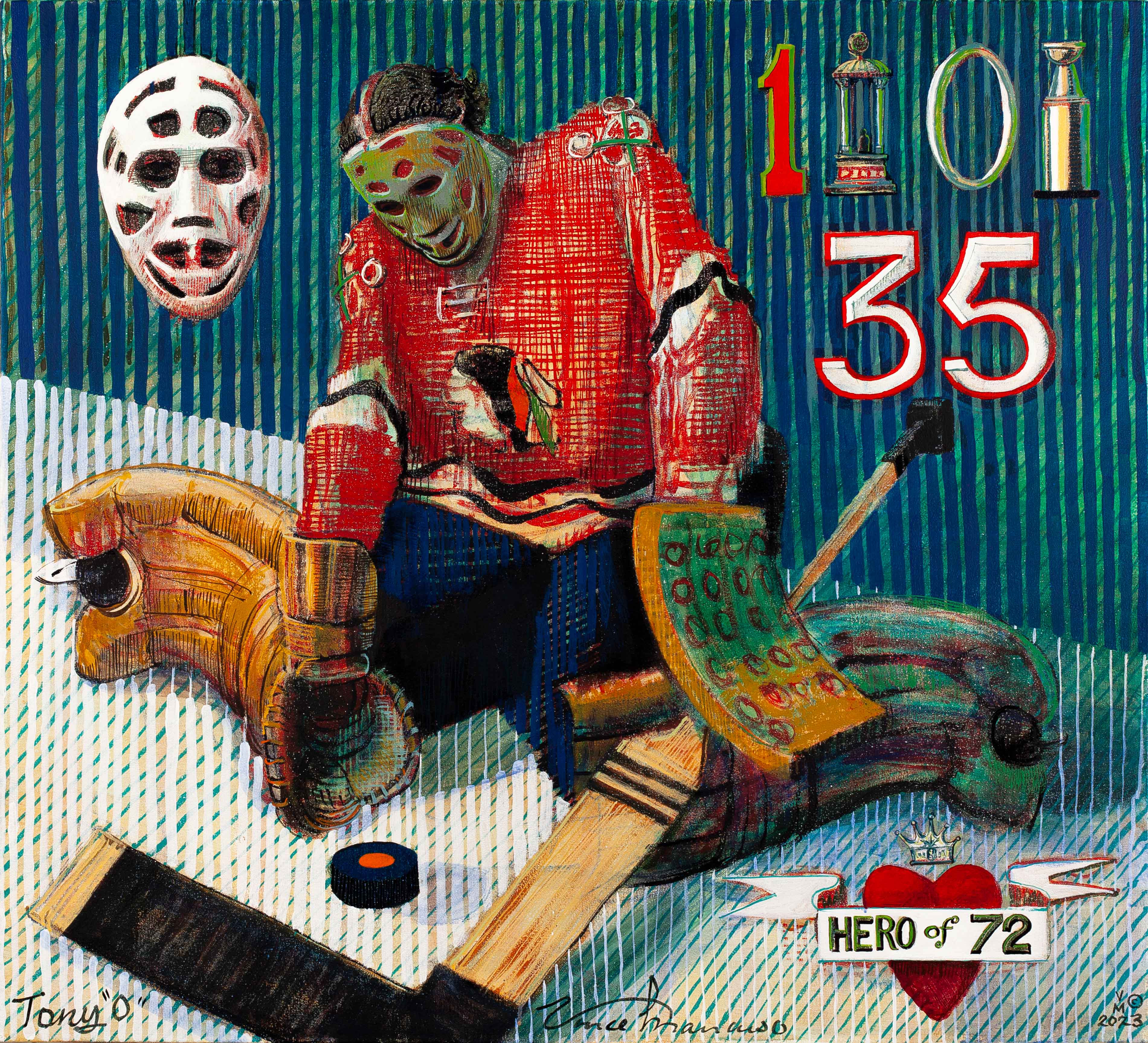 2023, TONY O, from the Sacred Goalies series, 36X40 inches,.acrylic on canvas.