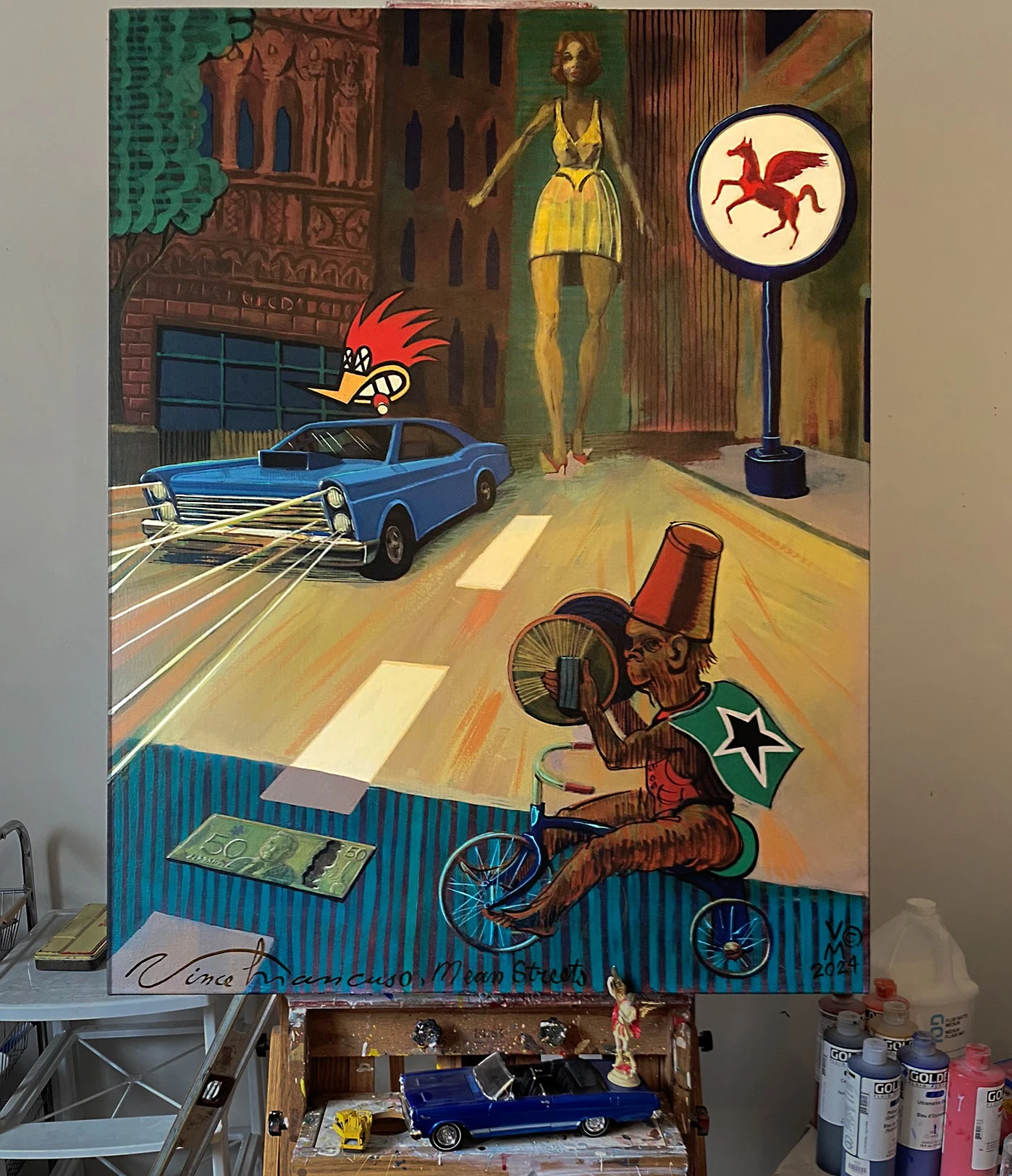  2021, MEAN STREETS, 44X34  inches, acrylic on canvas.