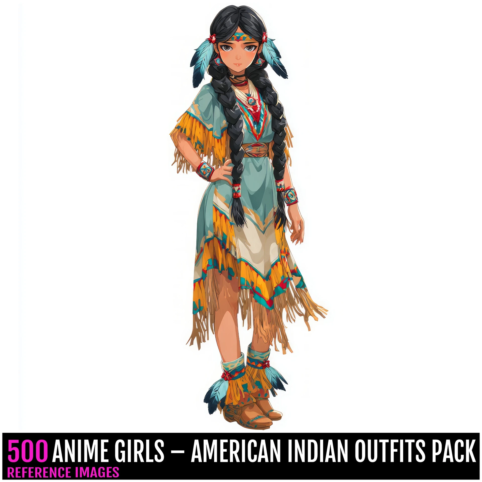 ArtStation 500 ANIME GIRLS – AMERICAN INDIAN OUTFITS PACK
