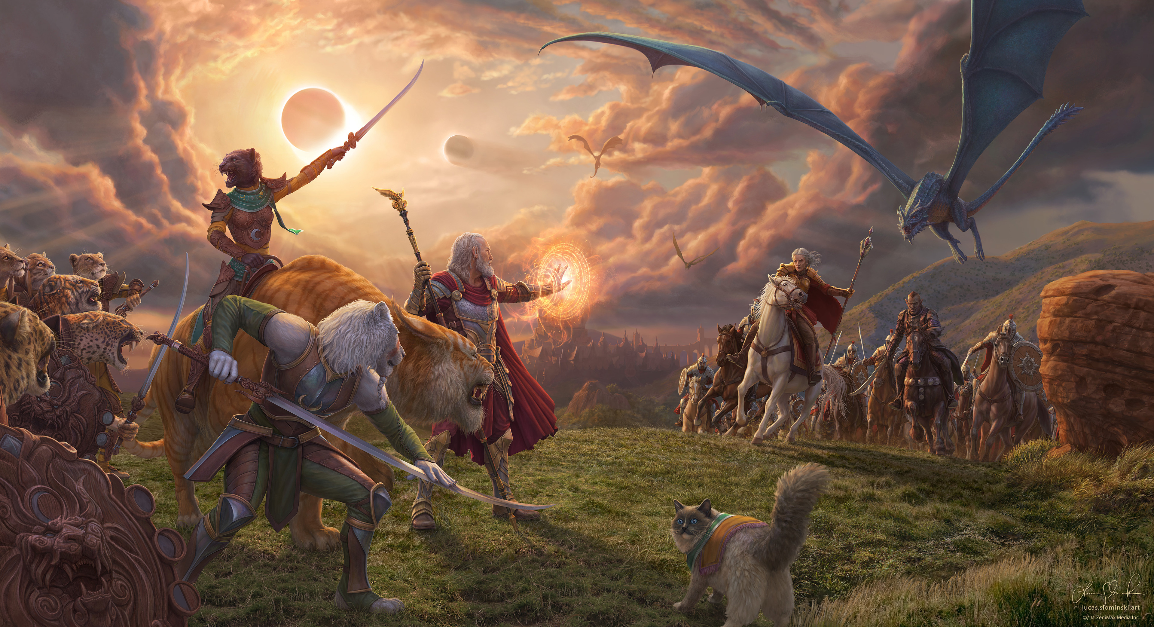 This is an alternate version of the final image, featuring my cat, Kingsley, portrayed as an Alfiq battlemage who's suddenly realized he's in a bit over his head. This was a fan favorite, finally available here in gLoRiOuS 4k resolution.