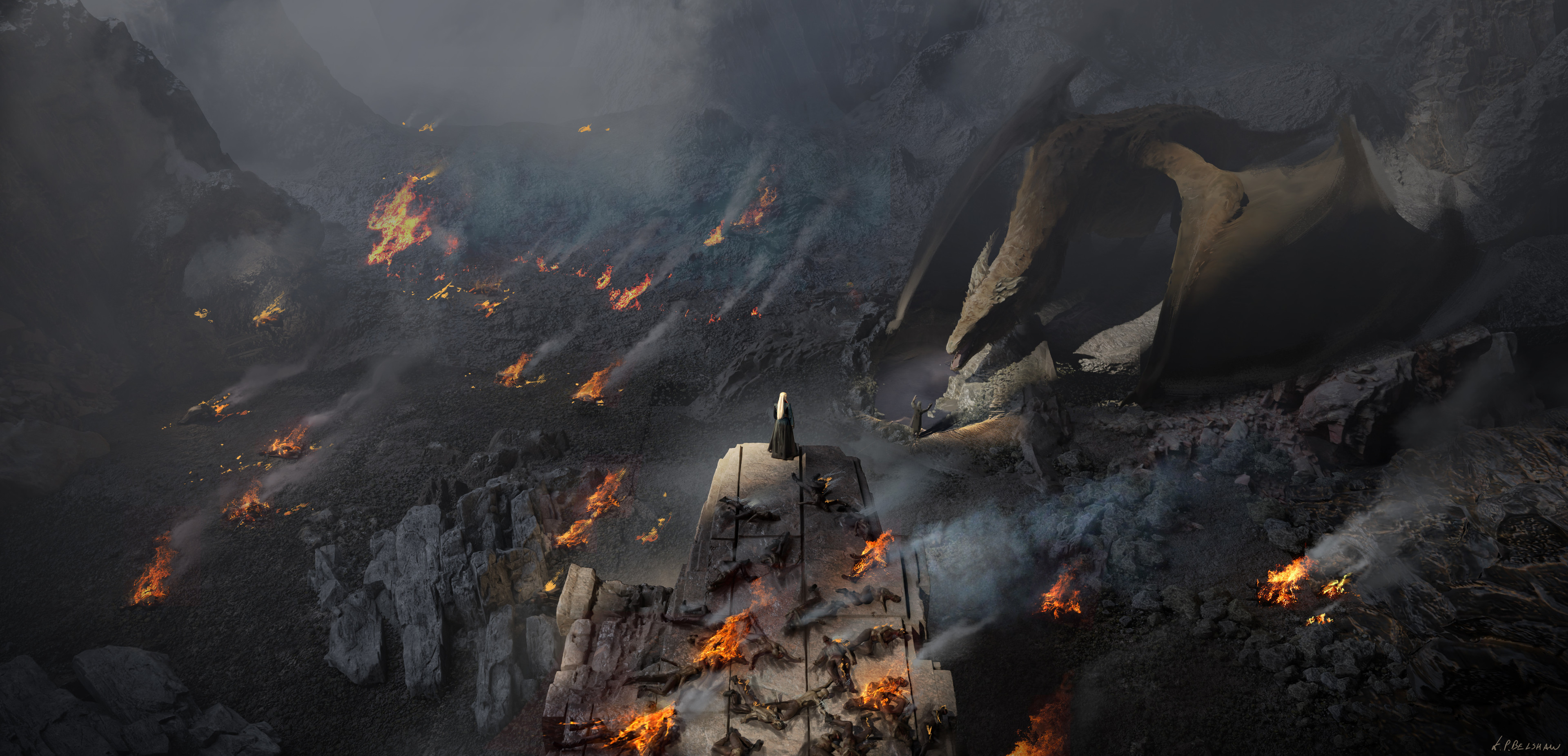 A concept for when the Dragonseeds are burned alive by Vermithor and Rhaenyra watches on.