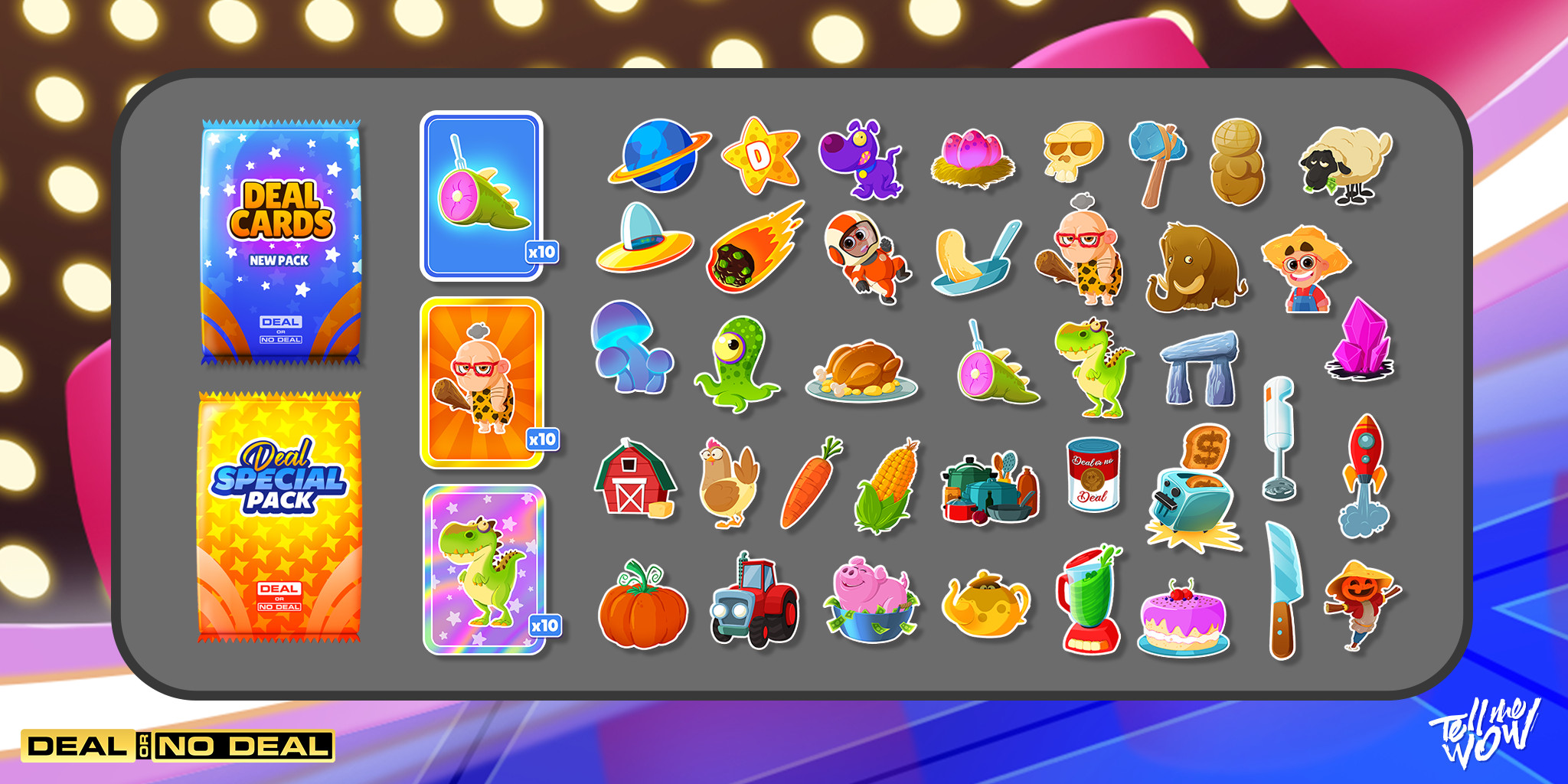 Some of the images for the collectible card set. There are three types of cards and two types of envelopes.
