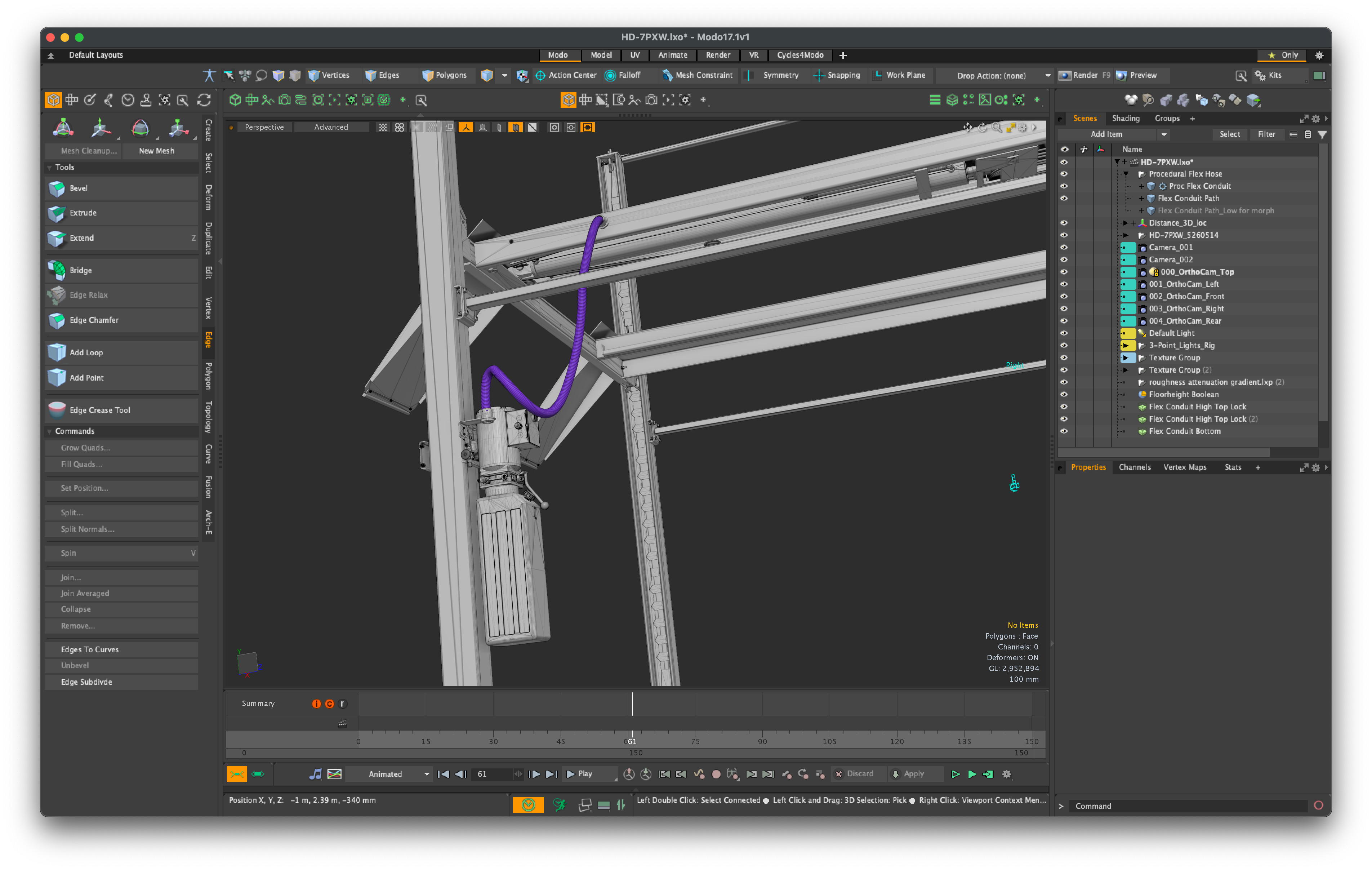The flex conduit is fully procedural, and tracks with the platform height as you move the platform - can be used for dialling in stills or training animations.