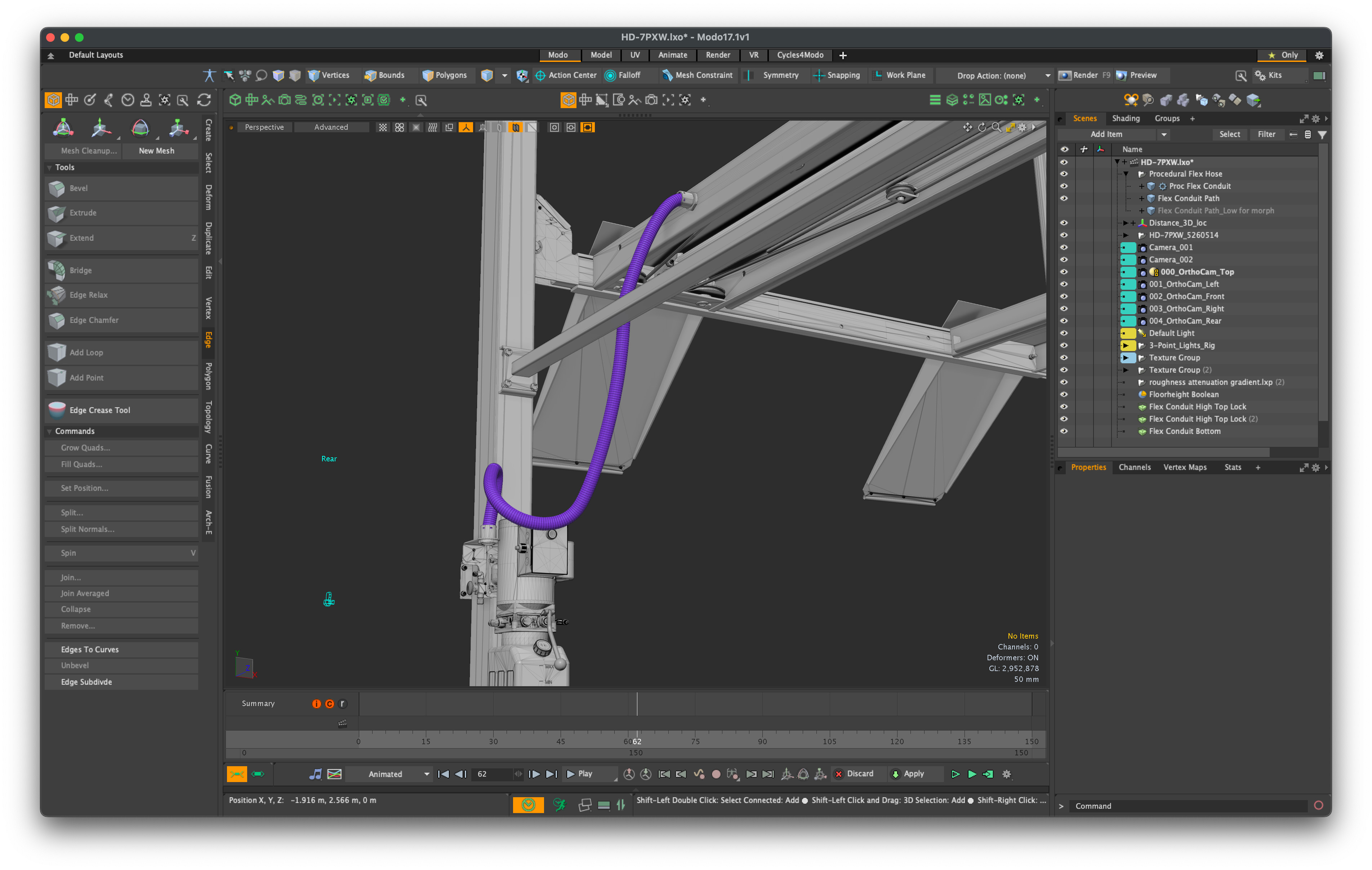 The flex conduit is fully procedural, and tracks with the platform height as you move the platform - can be used for dialling in stills or training animations.