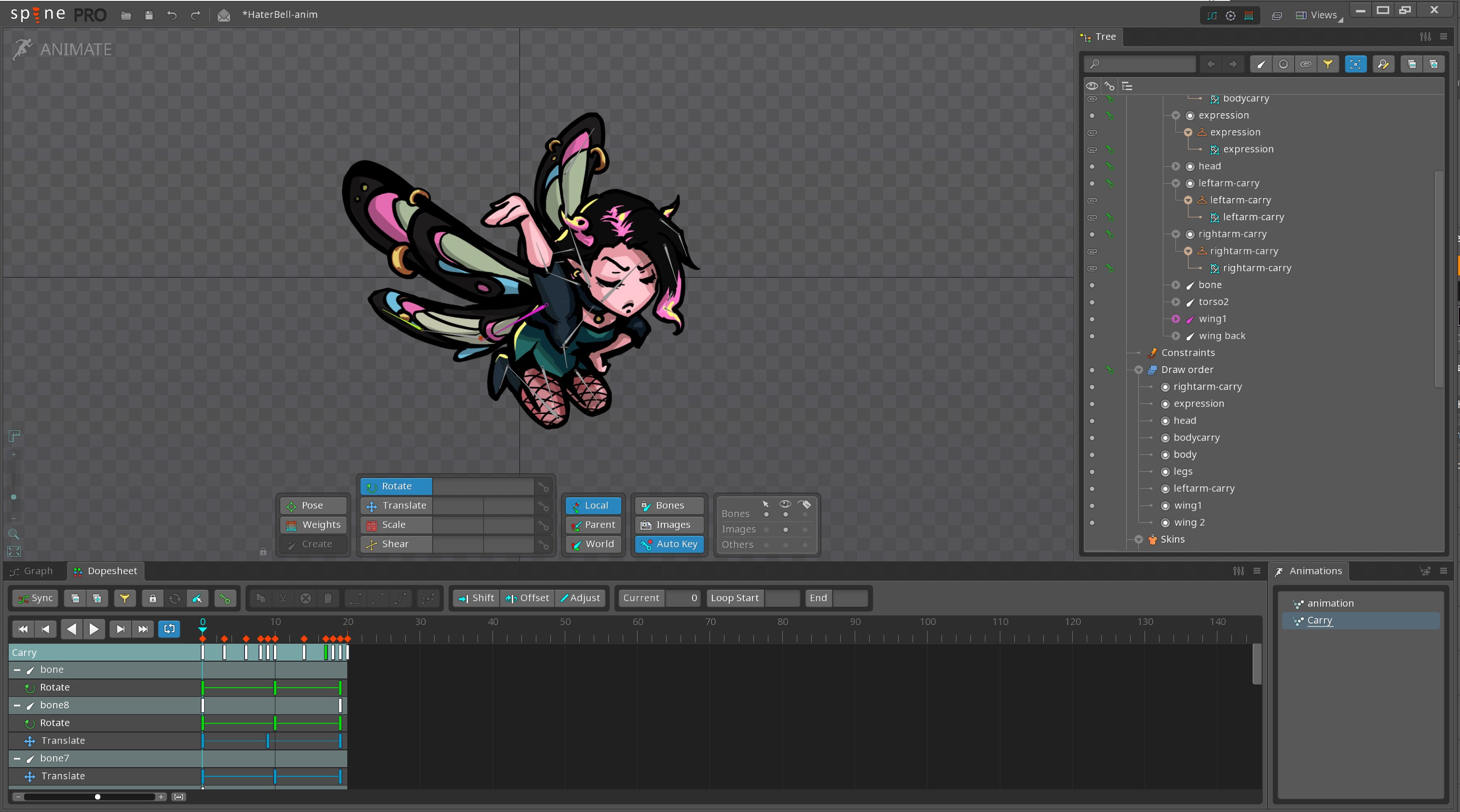 Spine2D project for one of the game's characters