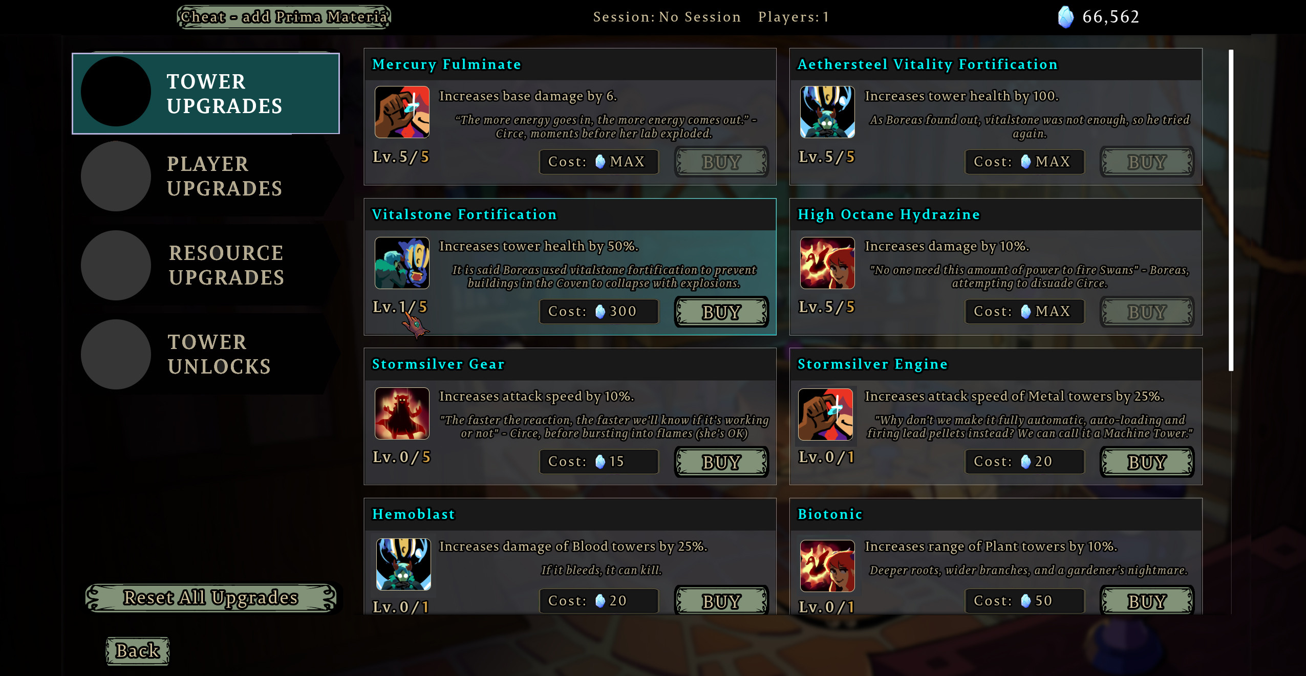 Initial design for the Upgrades menu