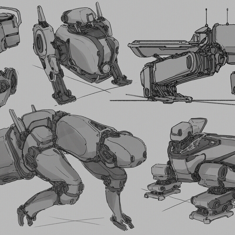 Scout mech sketches + timelapse
