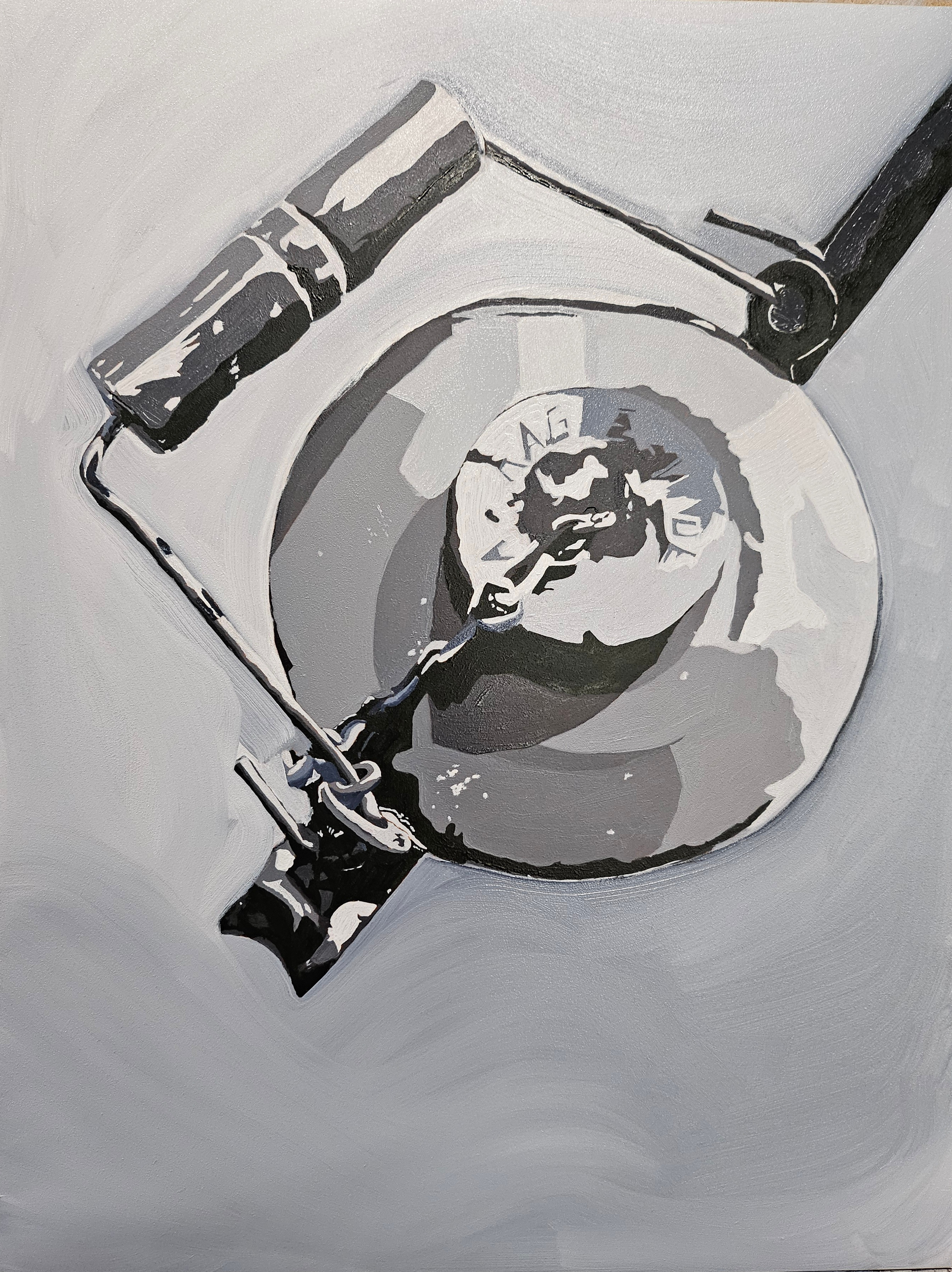 Still life, tin can, oil on panel