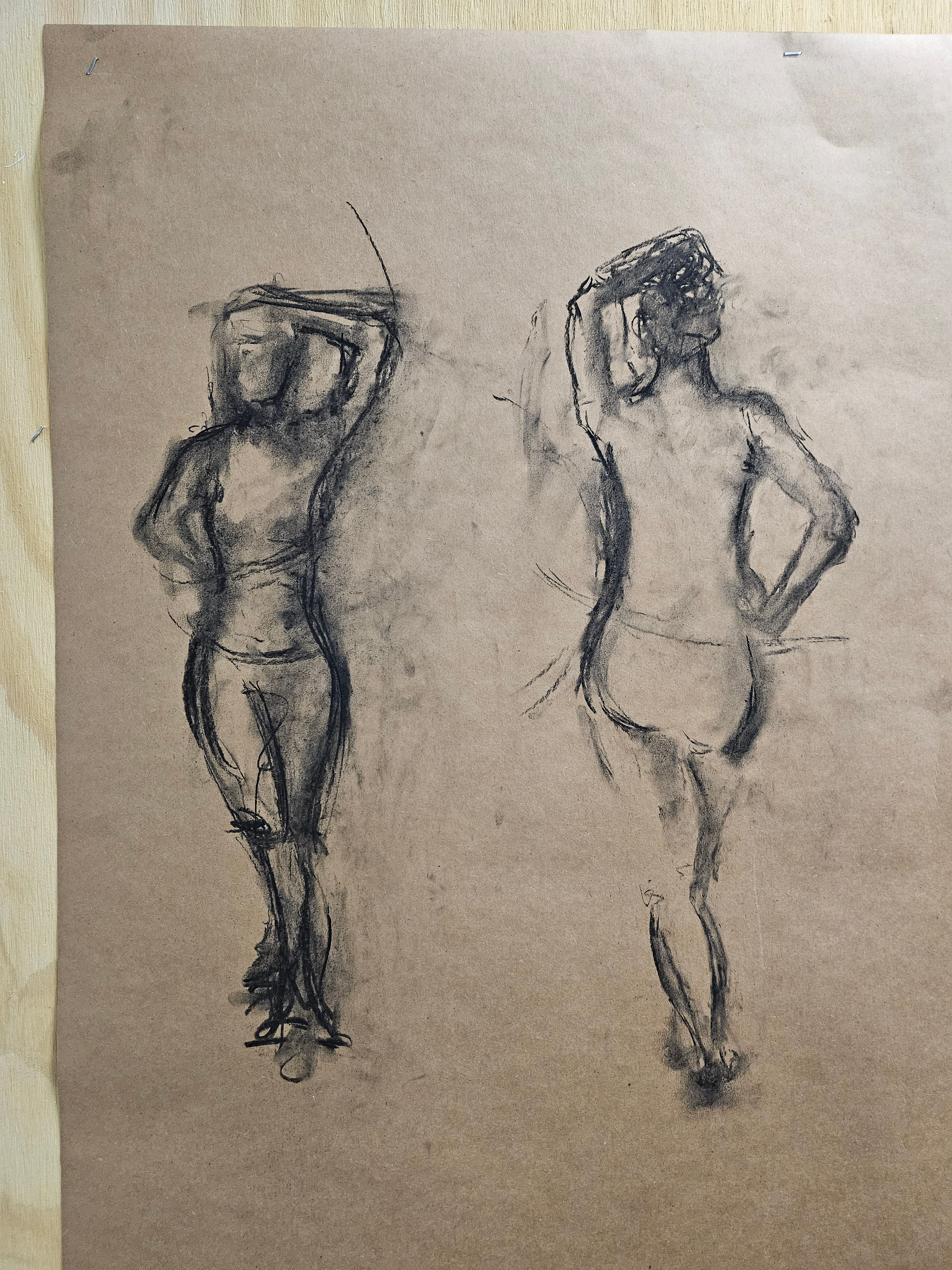 Figure study, gestural drawing, charcoal on paper
