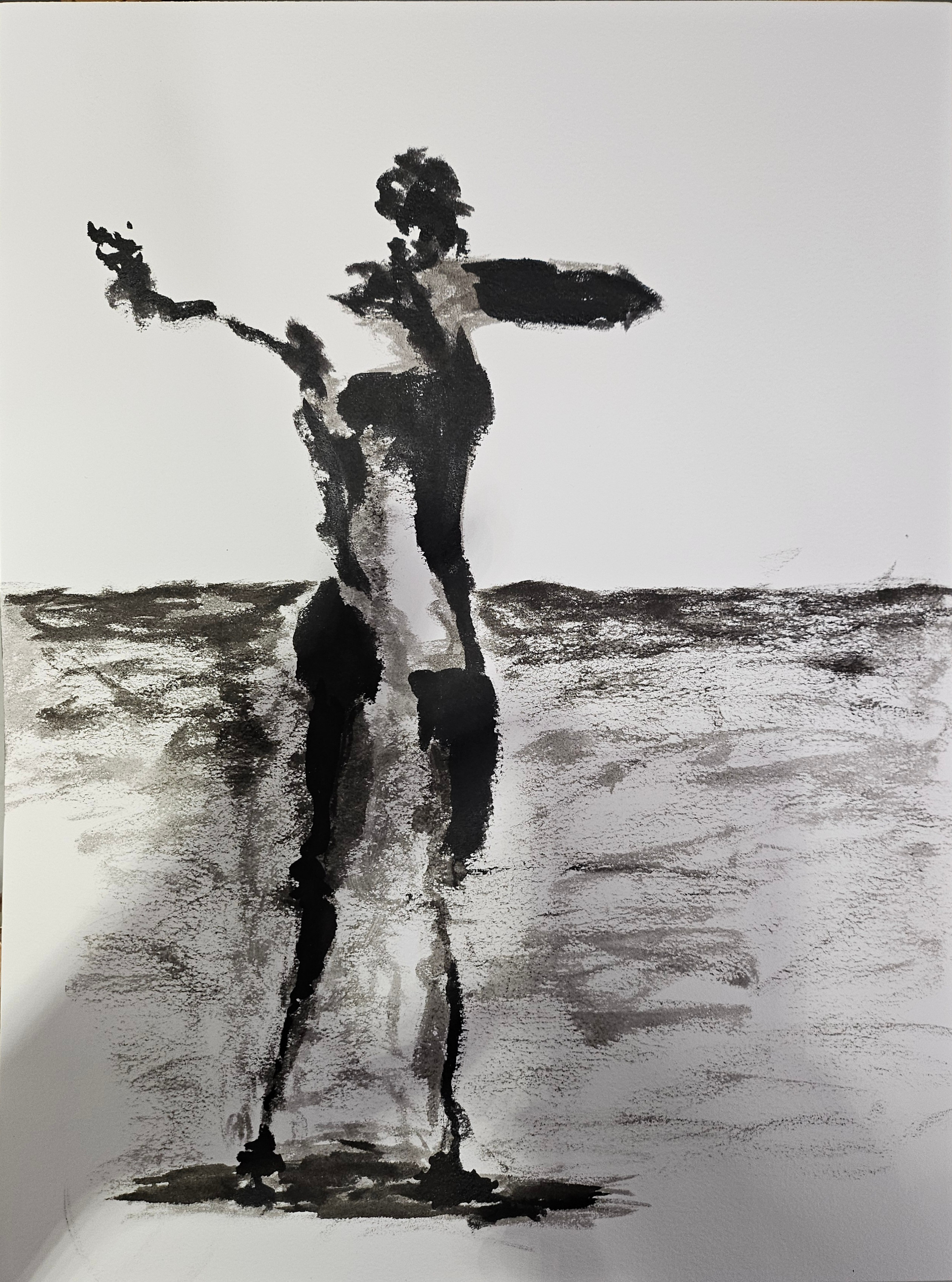 Figure study, gestural drawing, ink on paper