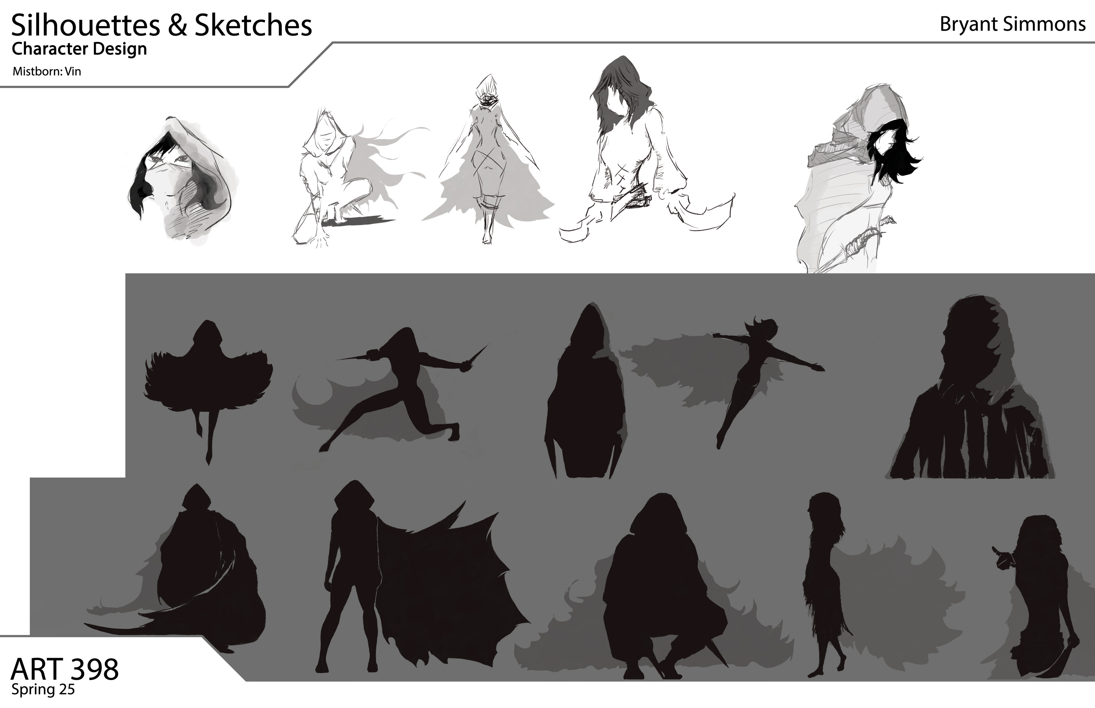 Silhouettes &amp; sketches, vin from mistborn, photoshop