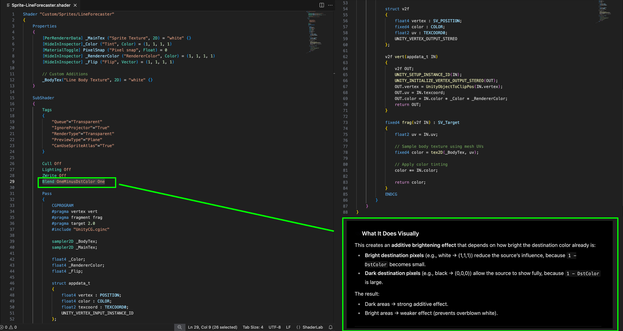 Example of a custom blend mode that prevents the forecast arrow from becoming too bright over light areas.