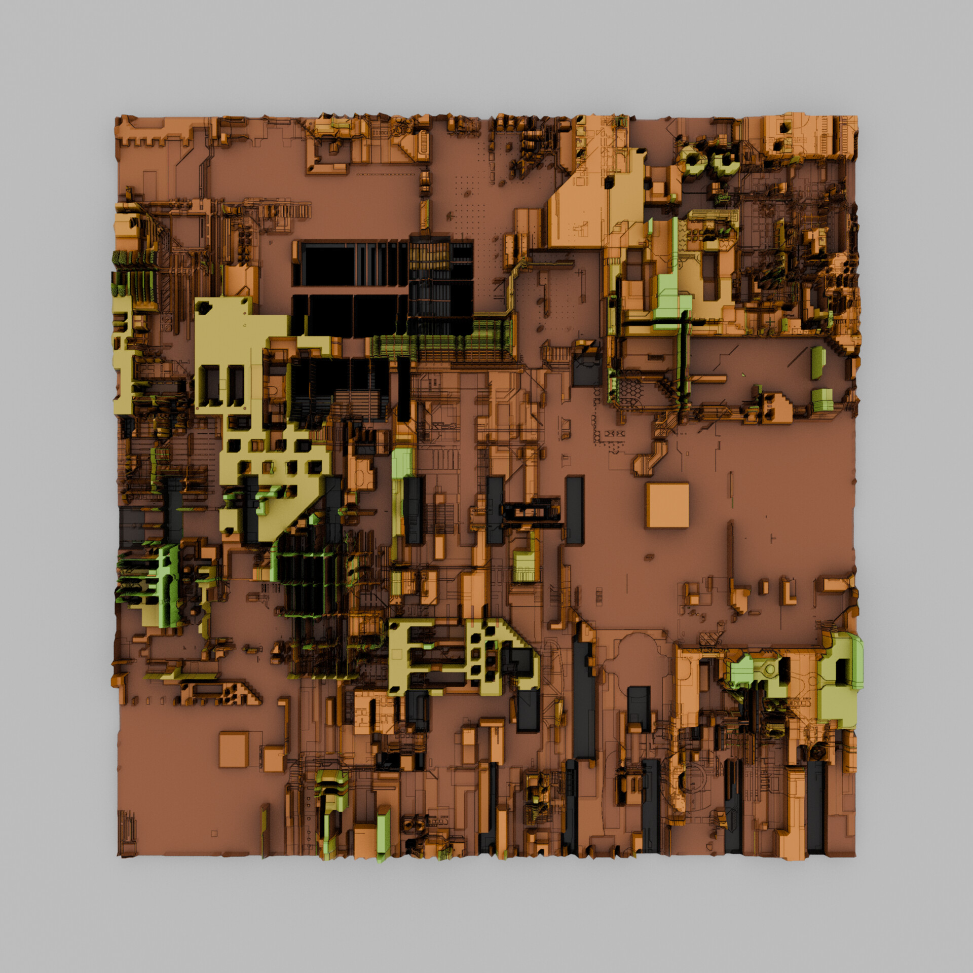 Abstract digital construction resembling quiet architectural structures