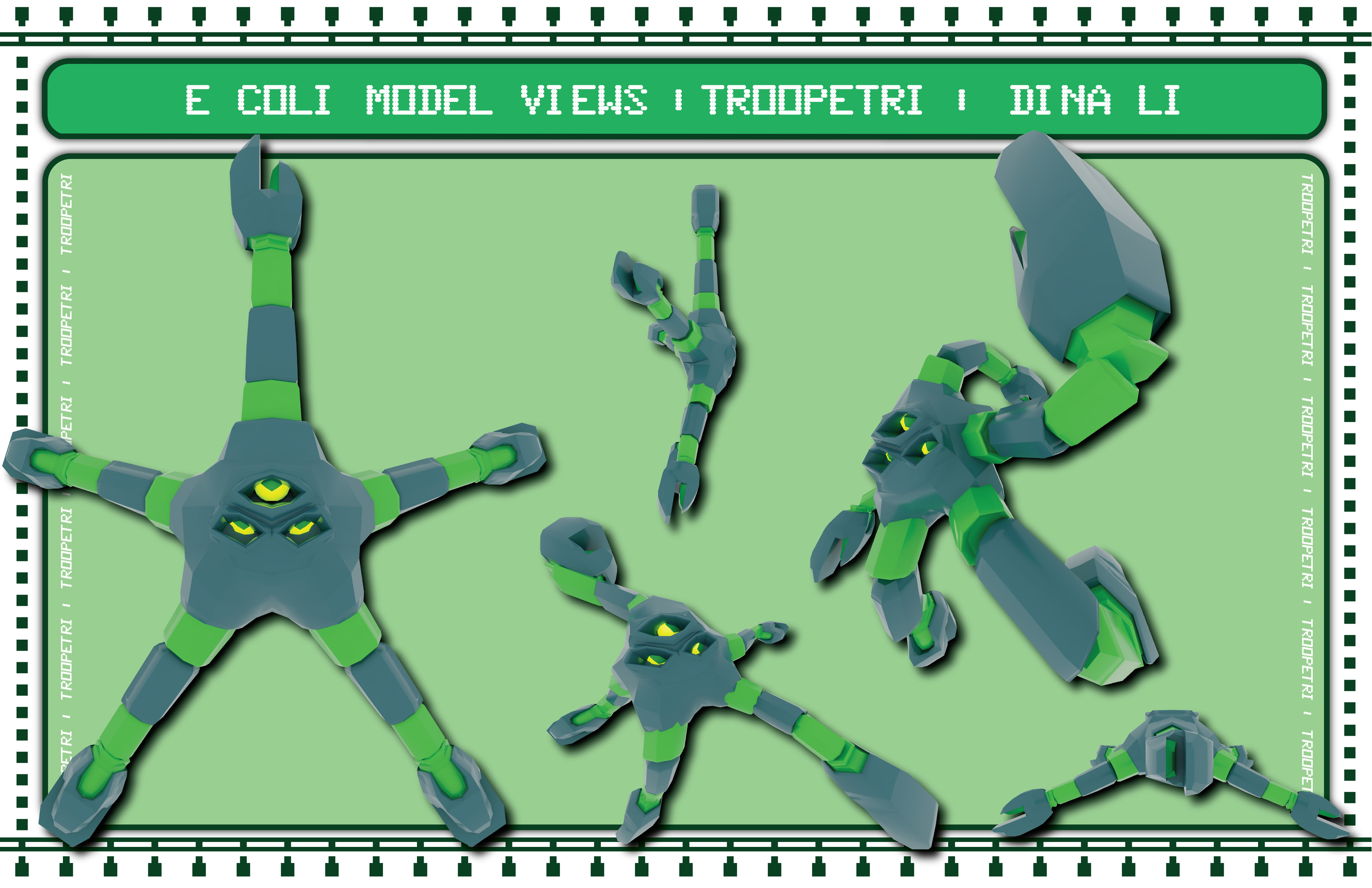 Render sheet of stylized E. Coli cell