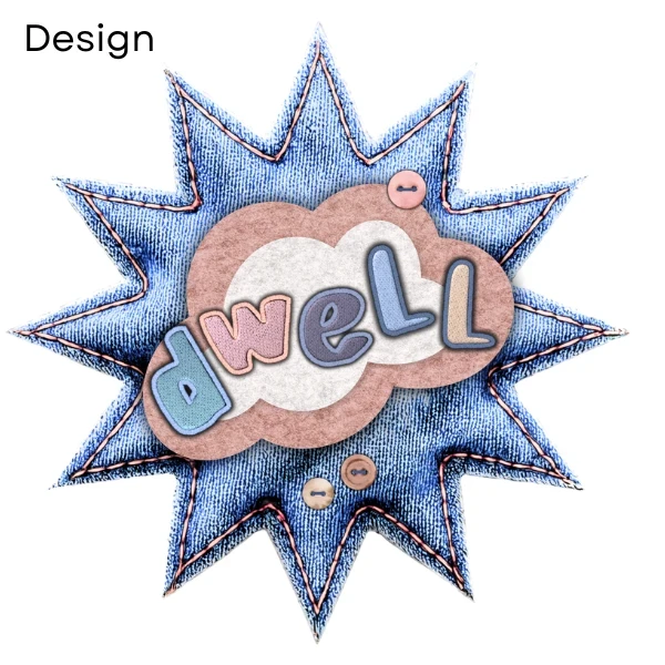 Graphic design made for the retail business Dwell Atelier. This graphic was used for upcycling/reworked projects and on a unique clothing tag. These were made into stickers to be placed on polaroids of the original garments. 