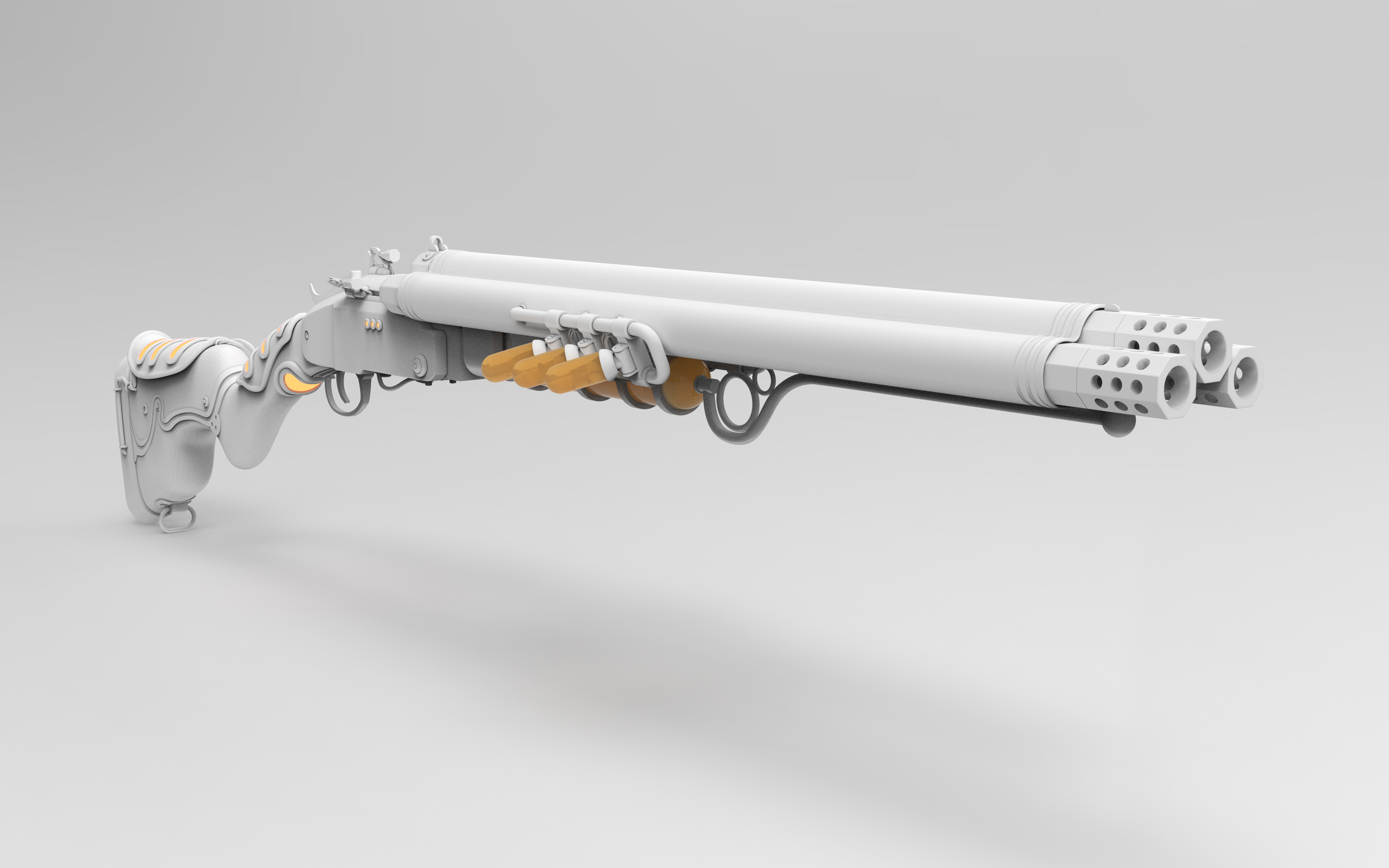 Triple Barrel Shotgun Plasma Mod High Poly Front Right