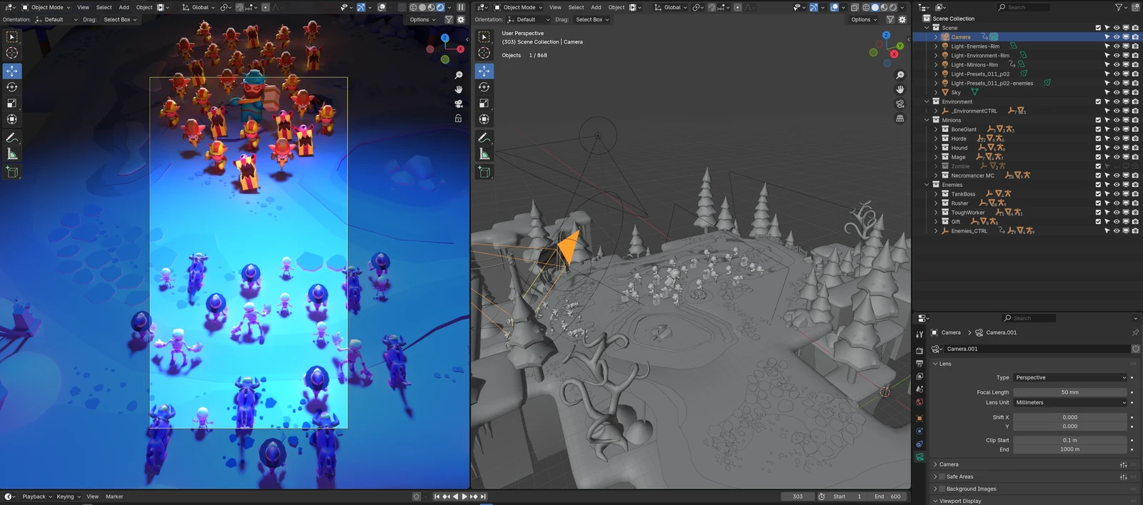 Characters and lights setup in Blender