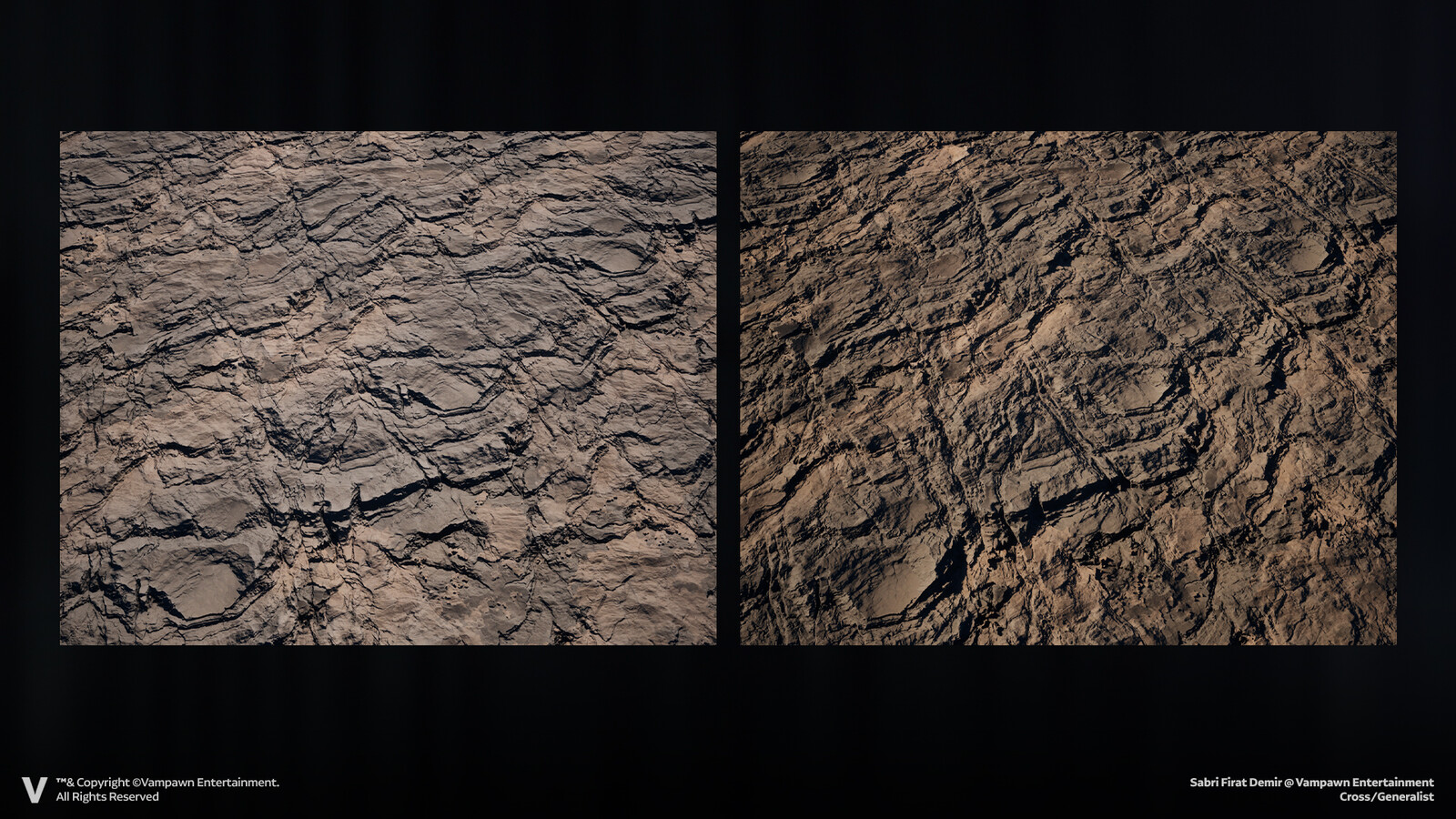 Some seamless samples within Unreal Engine and the responses of Cliff Material 01 under different lighting conditions.