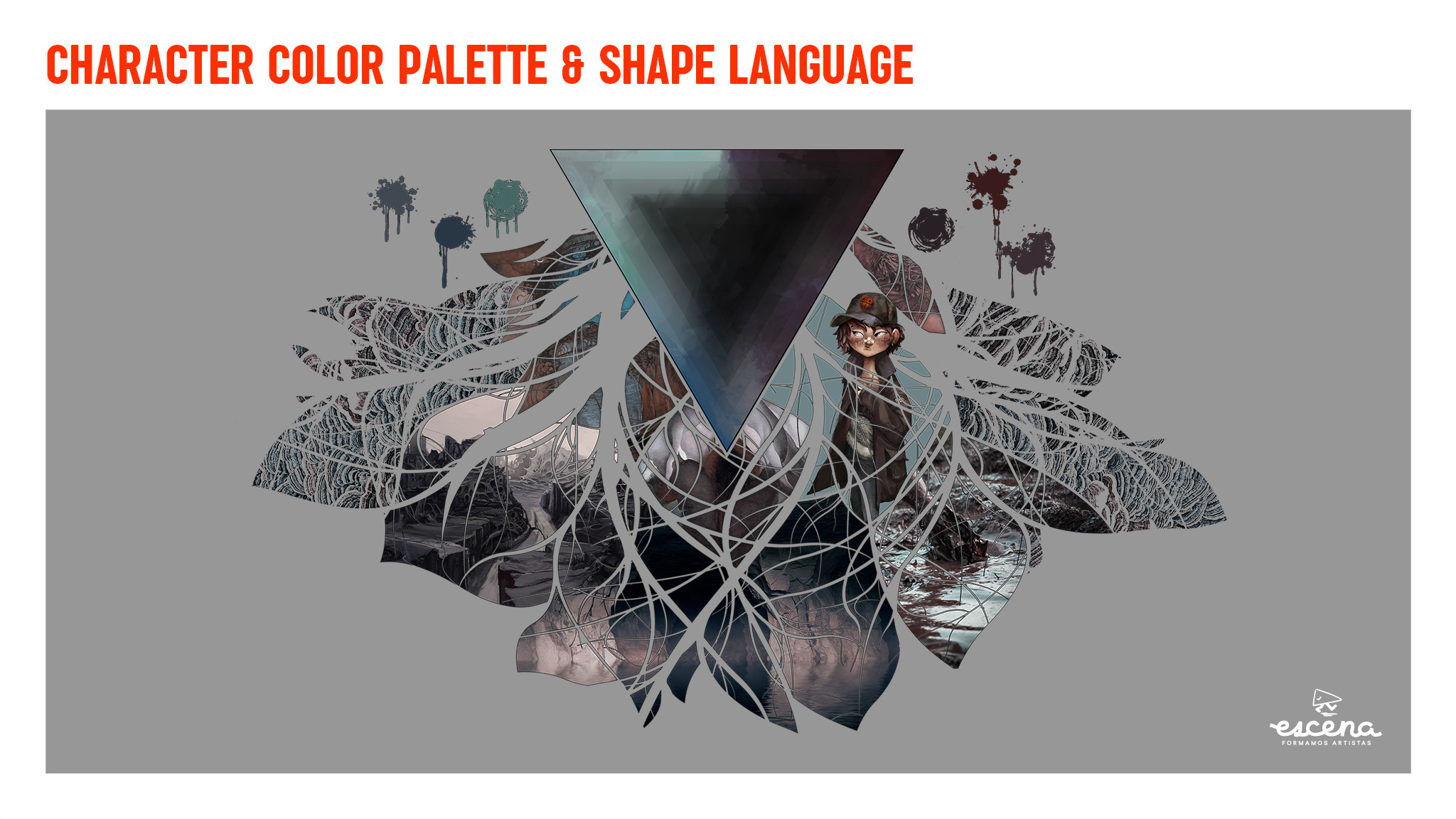 For Lucía we references caves and undergound water streams for a restless whose energy flows mostly inwards. We looked for cooler tones referencing water and mud, in opposition to Ricardo’s color palette, and we extended the idea to the maze's design.