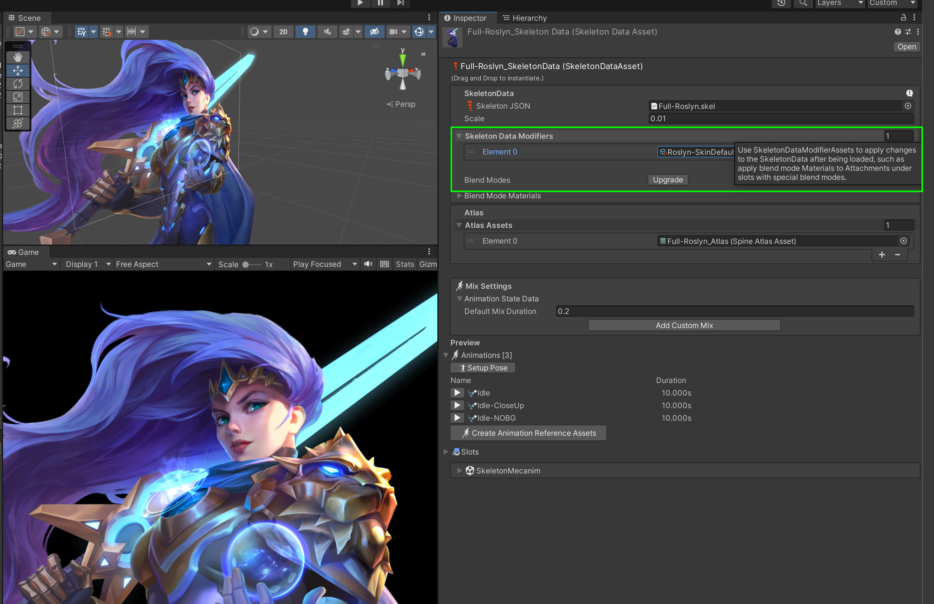 Custom Chroma Scriptable Objects must be referenced in the Skeleton Data Modifier field.