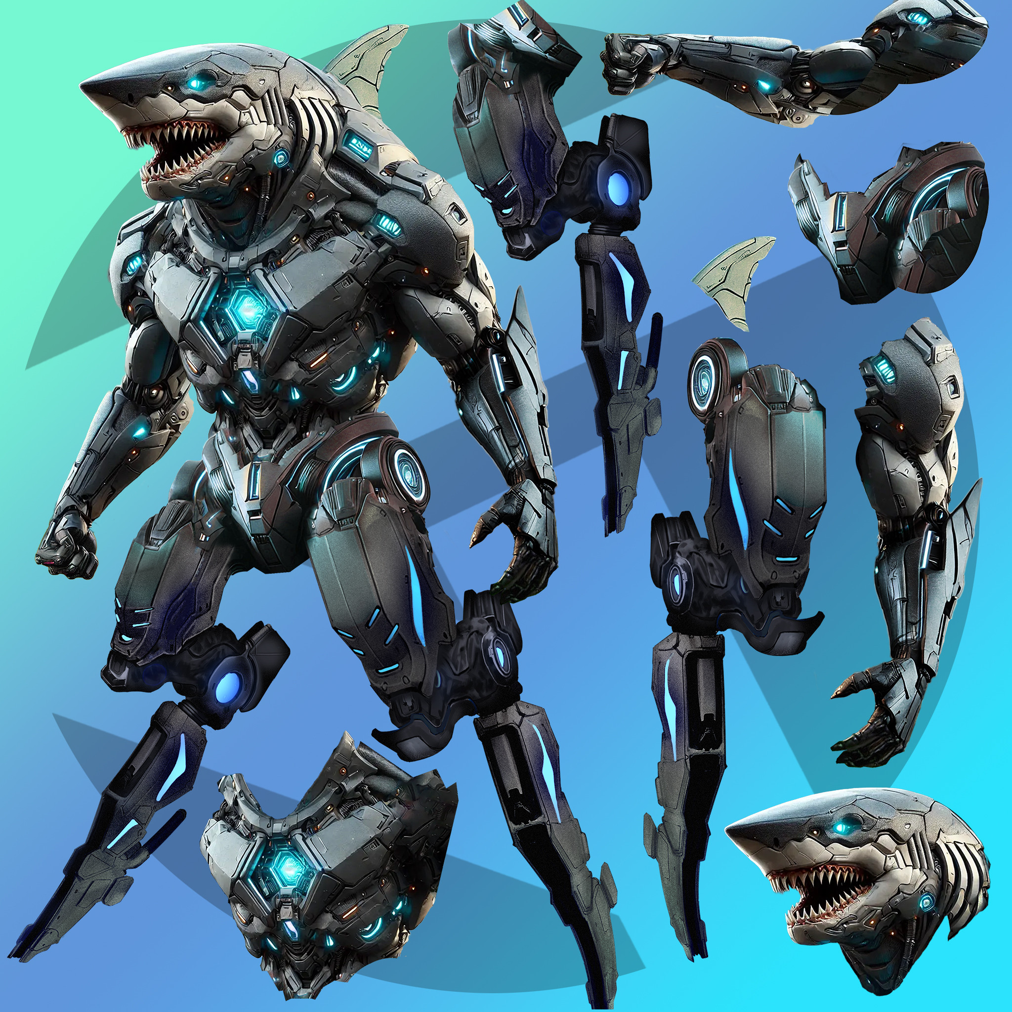 Shark parts were isolated to allow for 2D animation.