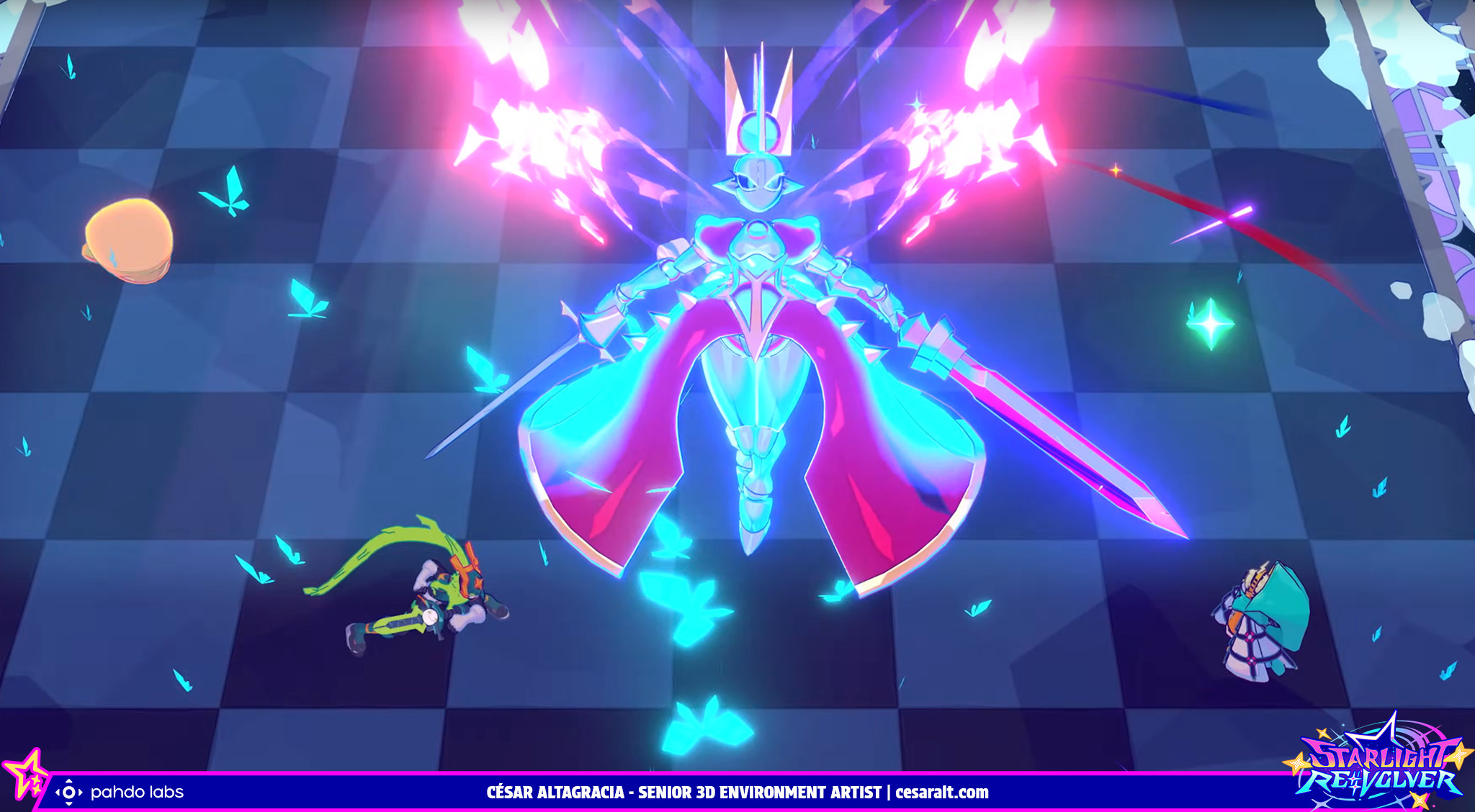 I modeled and textured the stage for Fia's Mirror final boss, The Queen of Swords. Based on a giant frozen chess board.