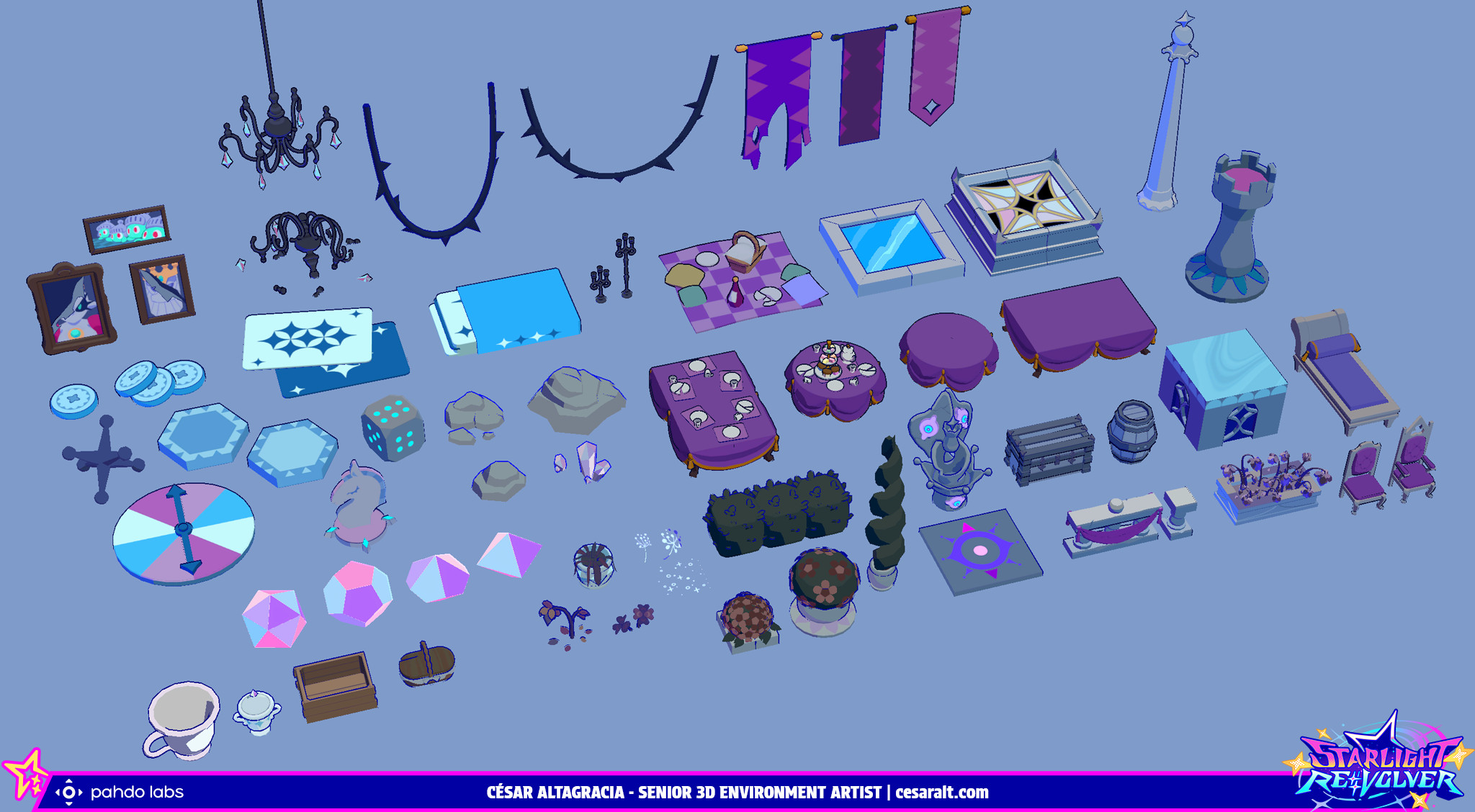 Props, breakables, foliage and decor modeled and textured for set-dressing.