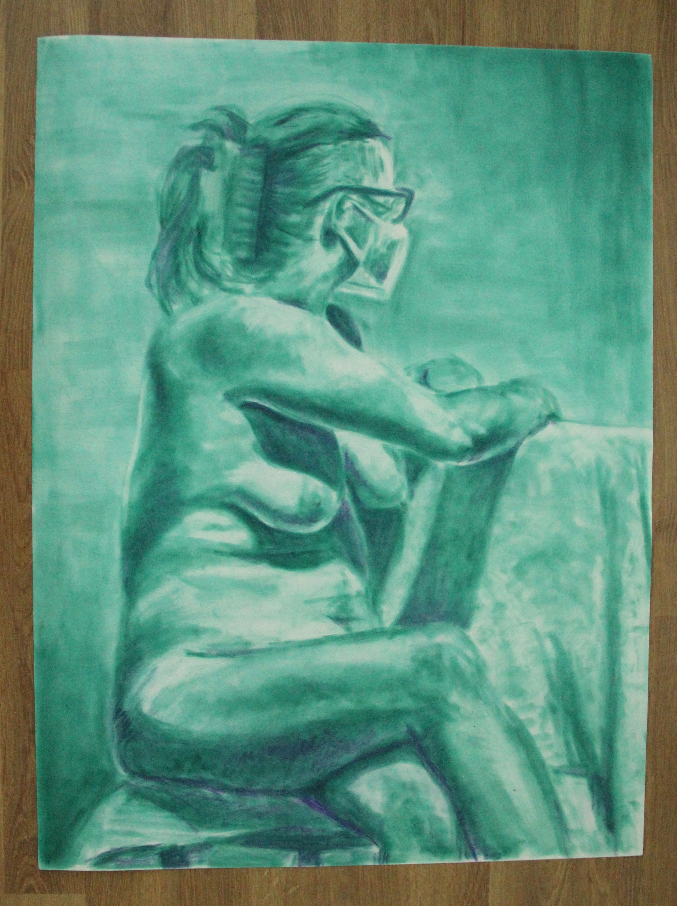 18 x 24 in, green pan pastel and purple pastel