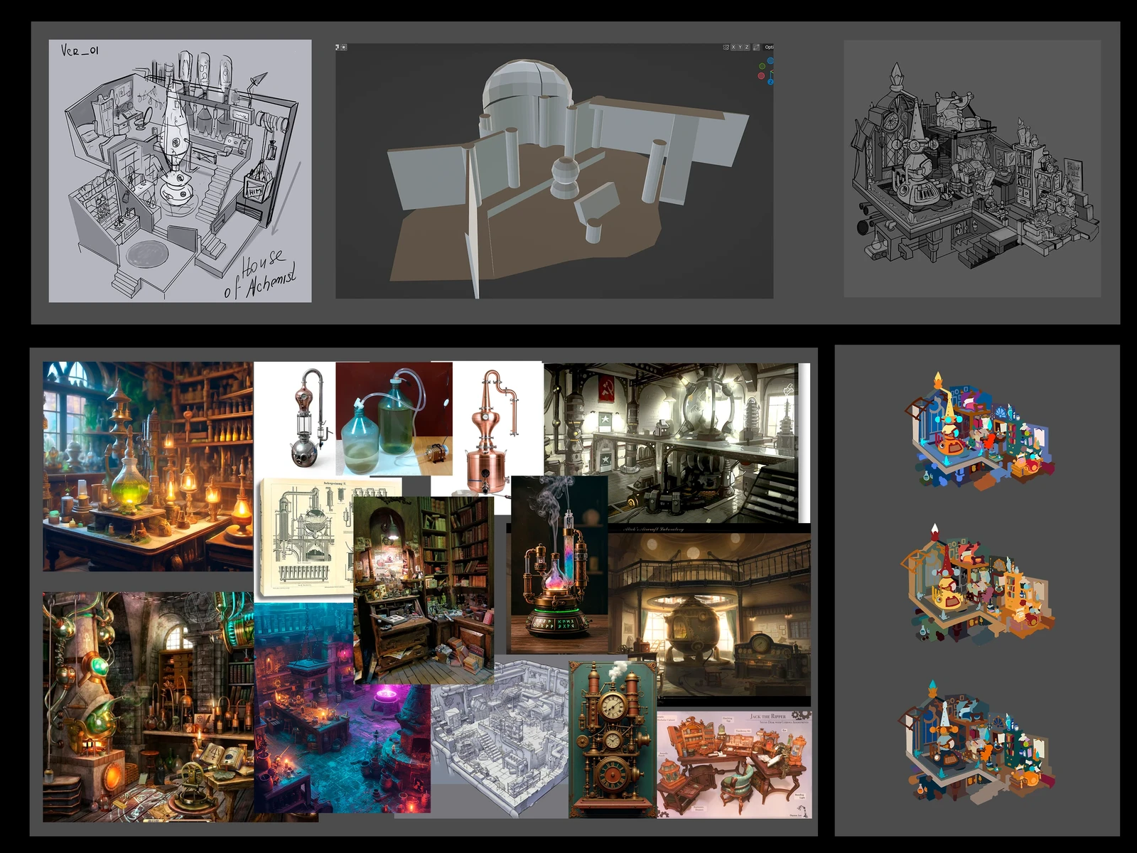 This is a small part of the references for the work.
They helped to think through and organize the space inside the house. Initially, there were 3 ideas, but at some point I came to exactly what I chose.