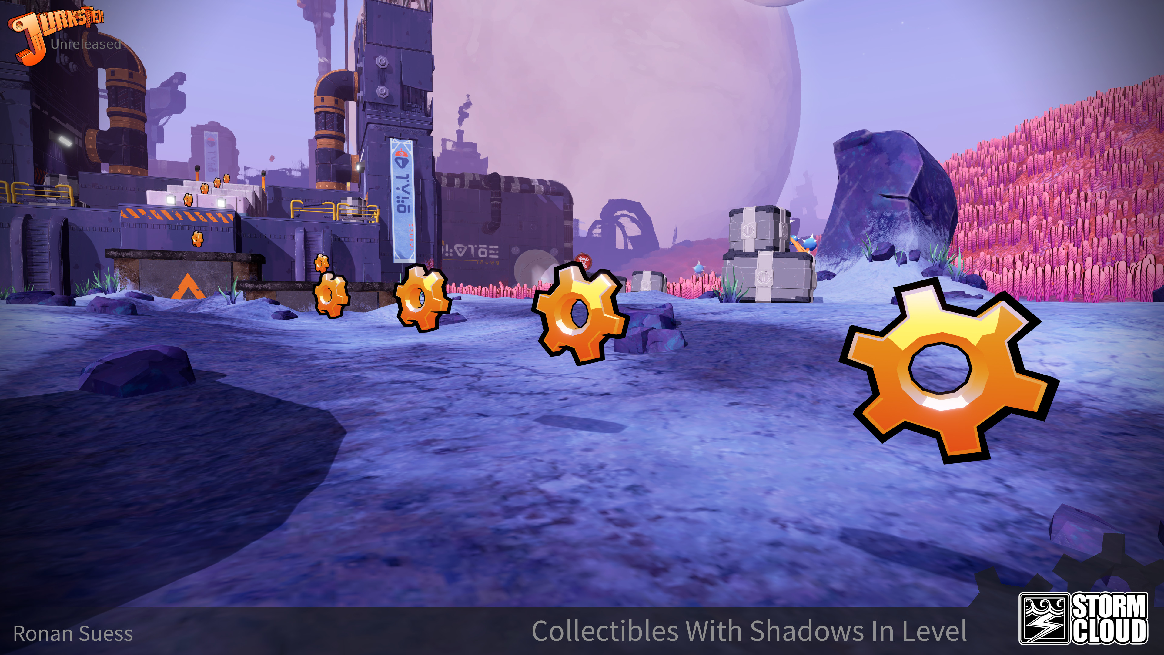 Collectibles with shadows in typical usage in a level.