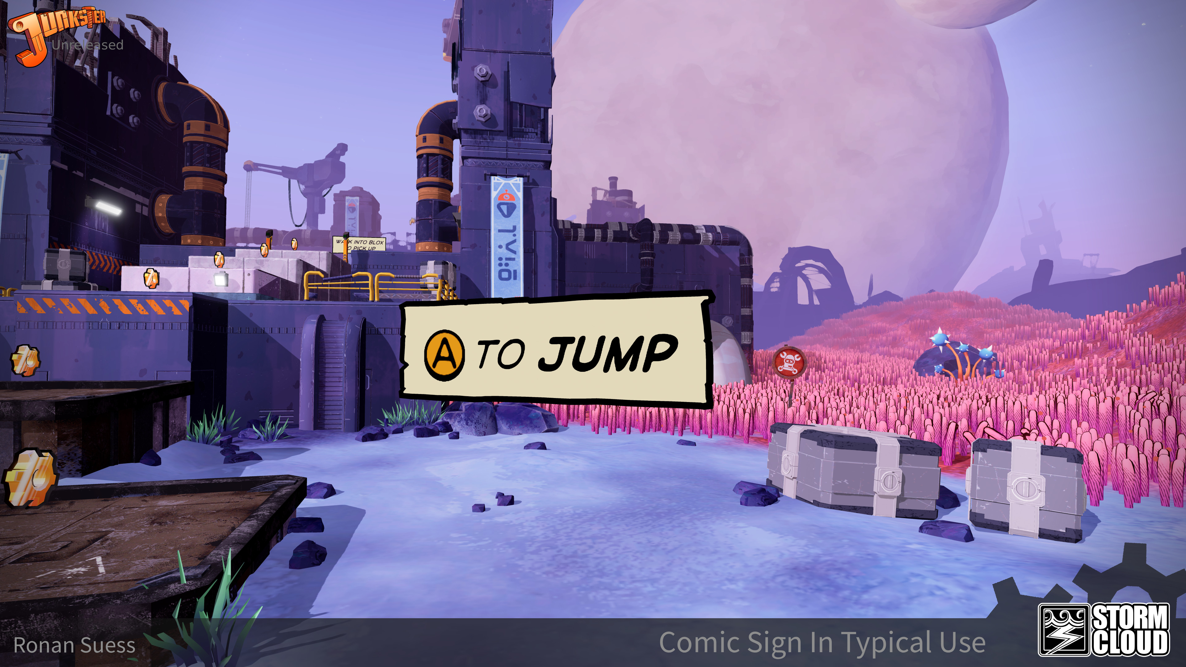Sign in a level in typical usage. These were intended to be part of the tutorial, informing the player of game mechanics.