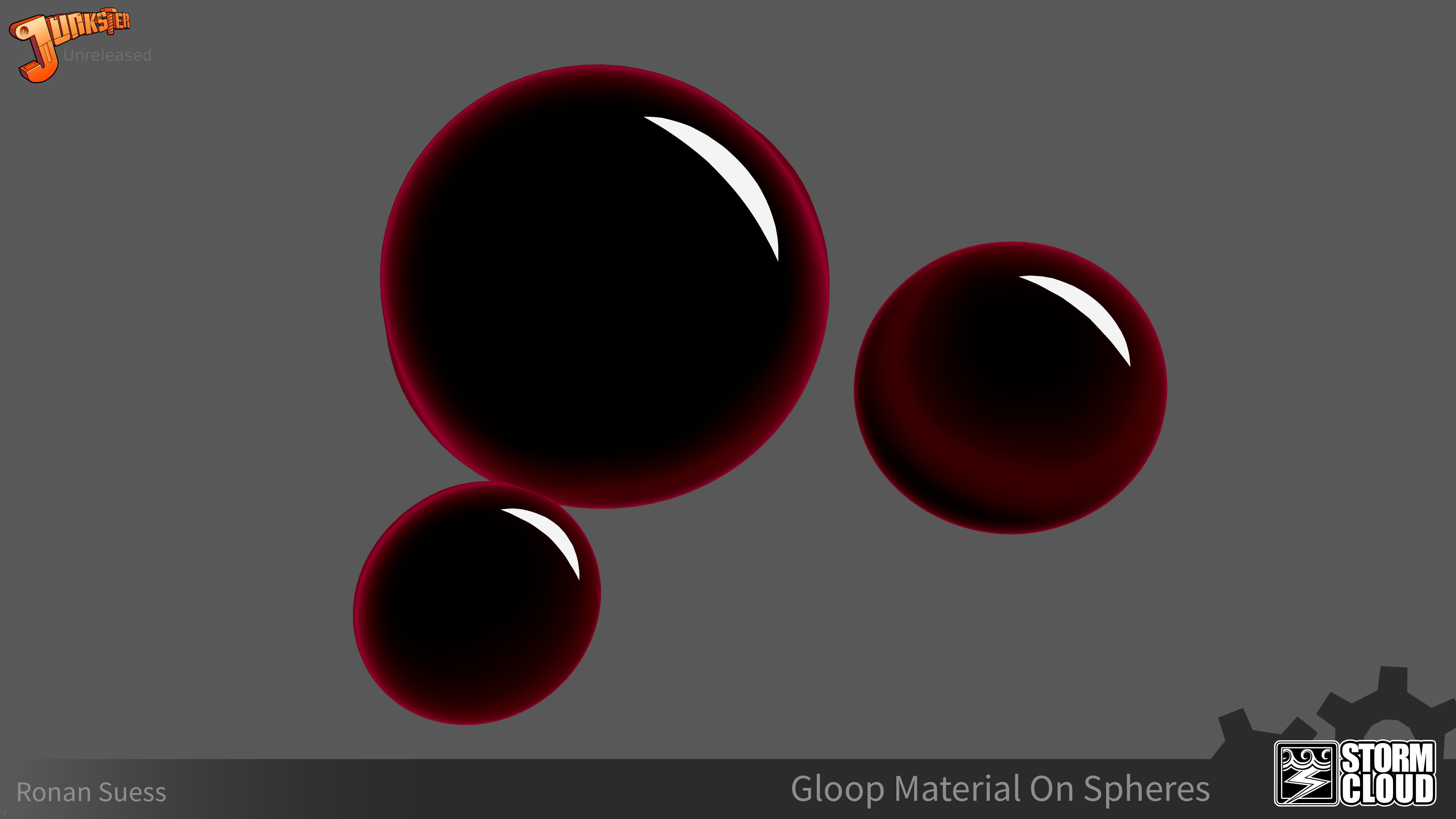 Spheres with the gloop material on them. Shows highlight spot on submeshes.