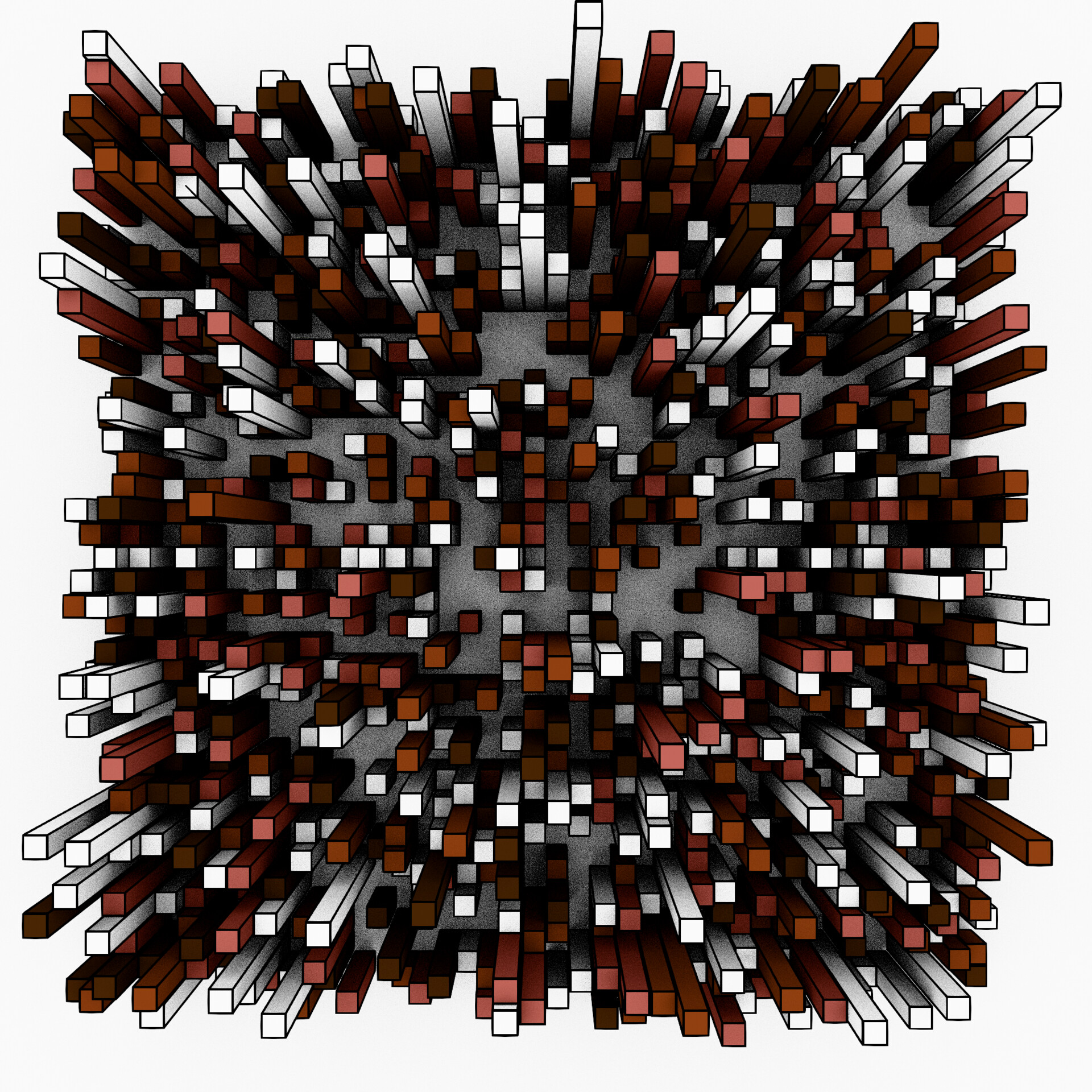 Muted brown geometric layers creating balance inside a compressed abstract void