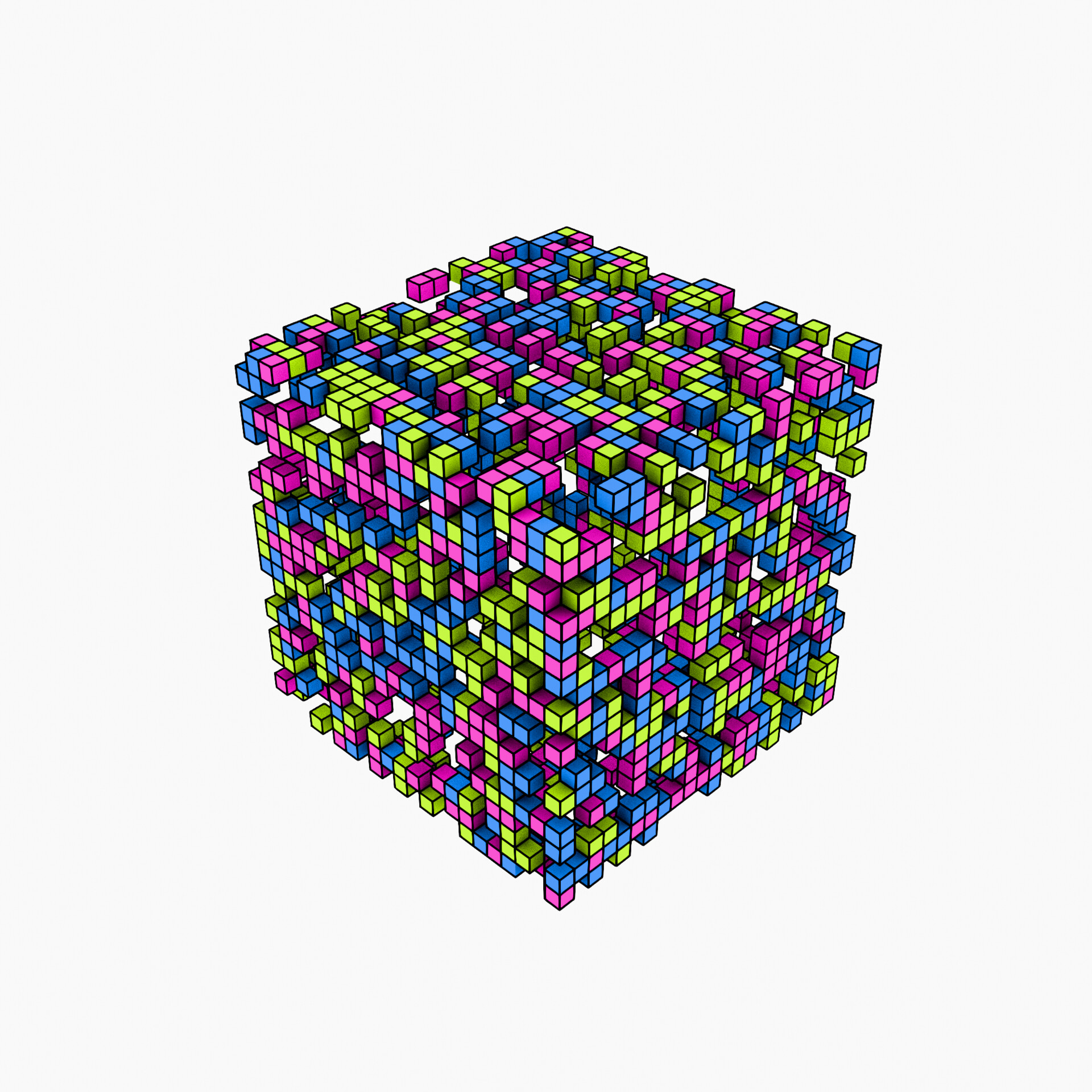 Vibrant neon cubes arranged in a structured digital maze glowing with electric hues