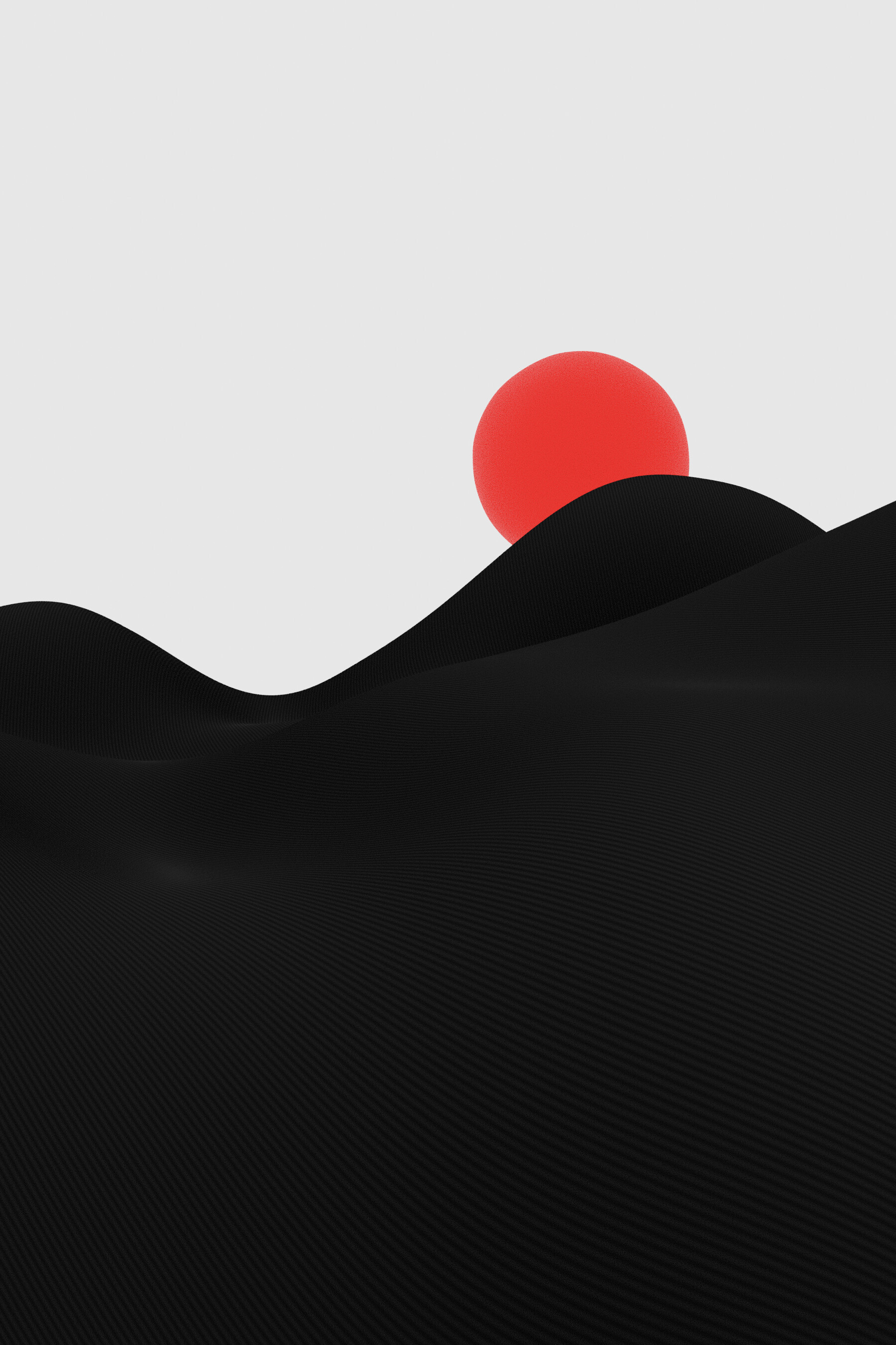 Minimal 3D desert abstraction with red sphere and ribbed dunes, artwork #1 from Desert of Shadows