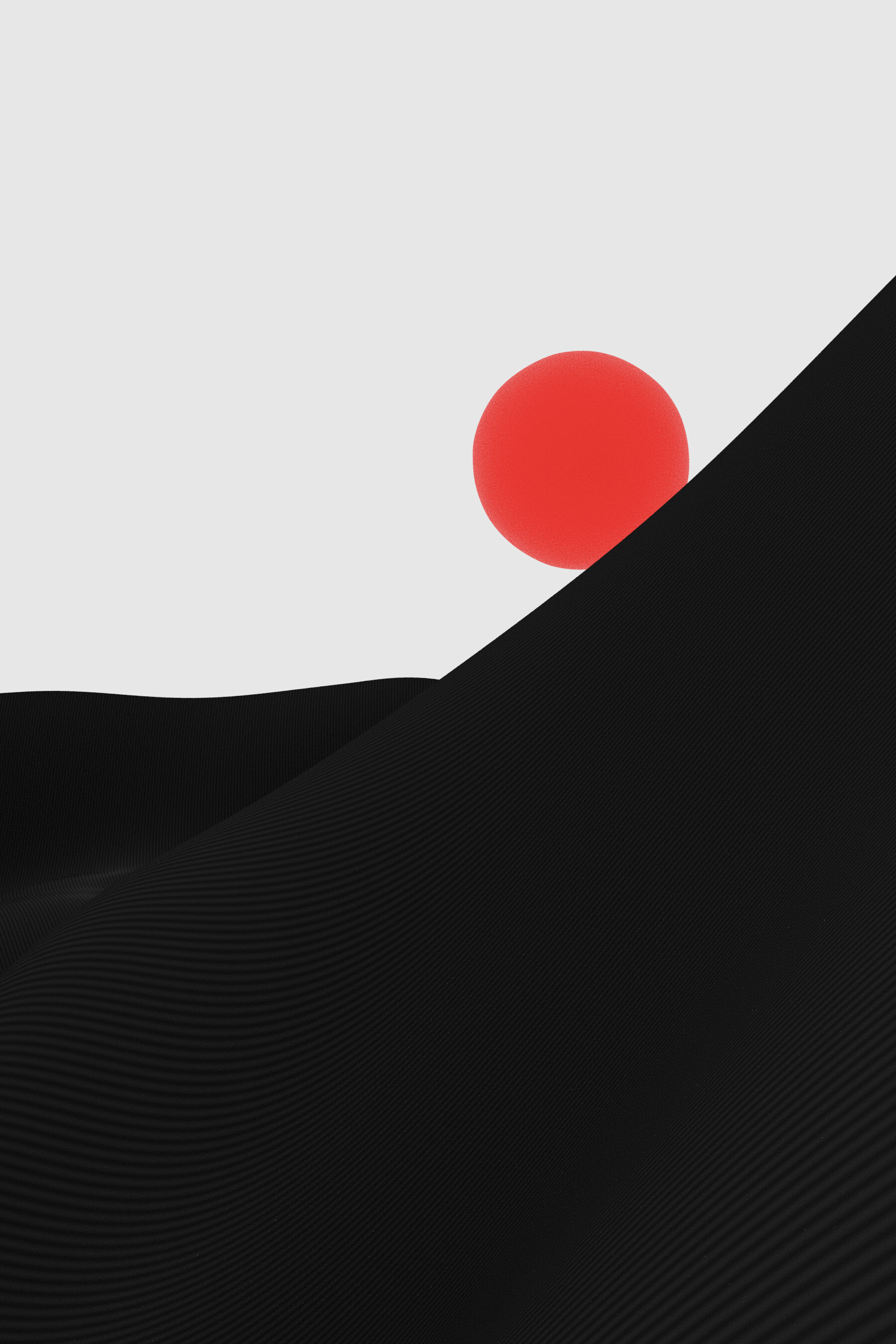 Minimal 3D desert abstraction with red sphere and ribbed dunes, artwork #5 from Desert of Shadows